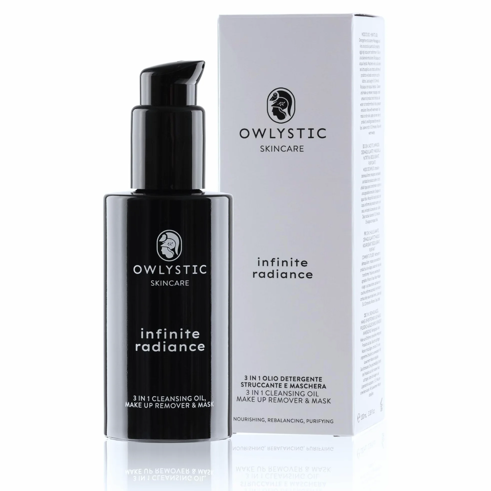 OWLYSTIC Aceite Limpiador Facial 3 en 1 - Mascarilla Limpiadora Desmaquillante - BIO Vegano 100% MADE IN ITALY - Aceite Desmaquillante Facial Delicado para Limpieza Profunda - Todo Tipo de Piel 150ml