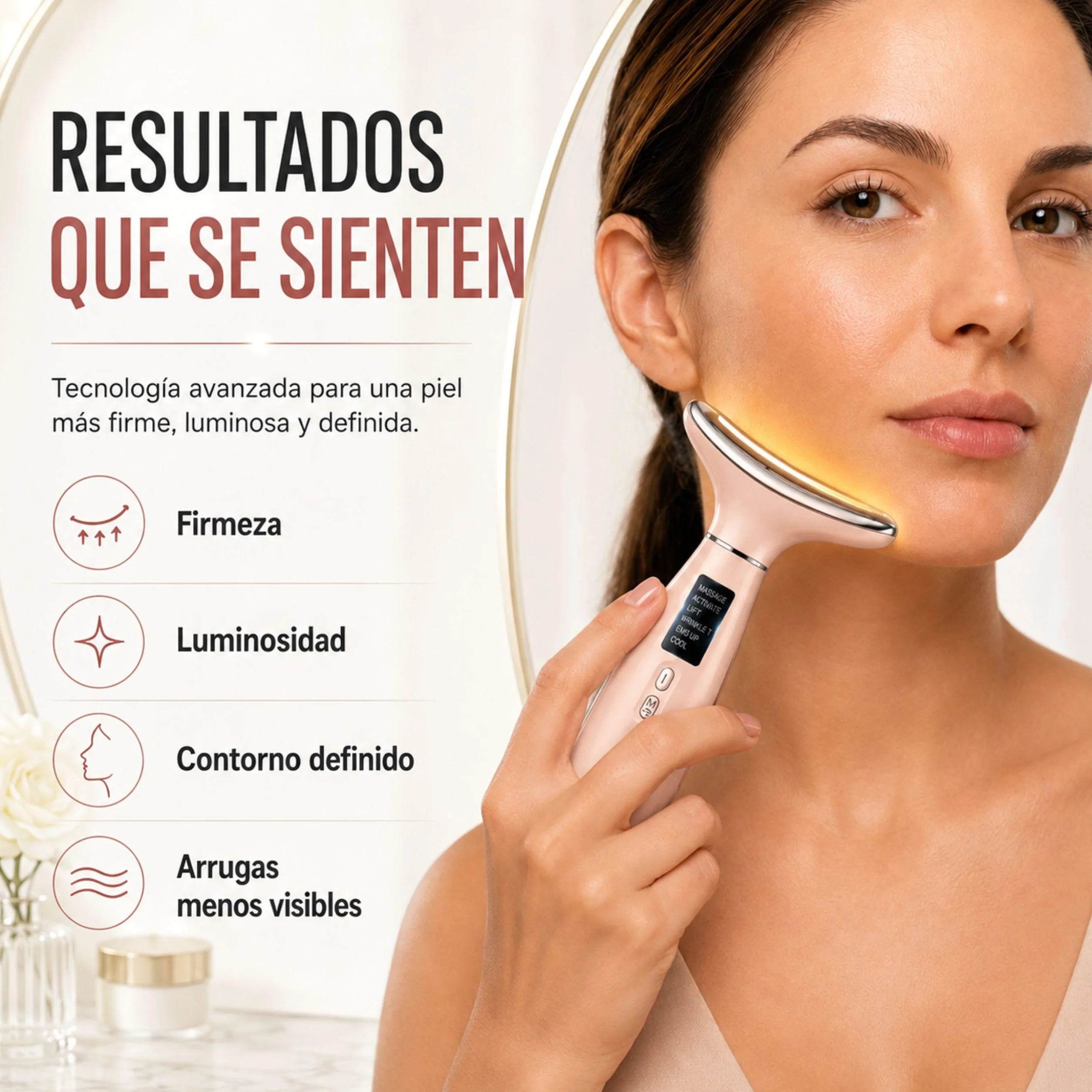 Masajeador Facial Antiarrugas Escultor Facial Lifting Eléctrico Fototerapia LED Quita Arrugas Cara Cuello Rosa