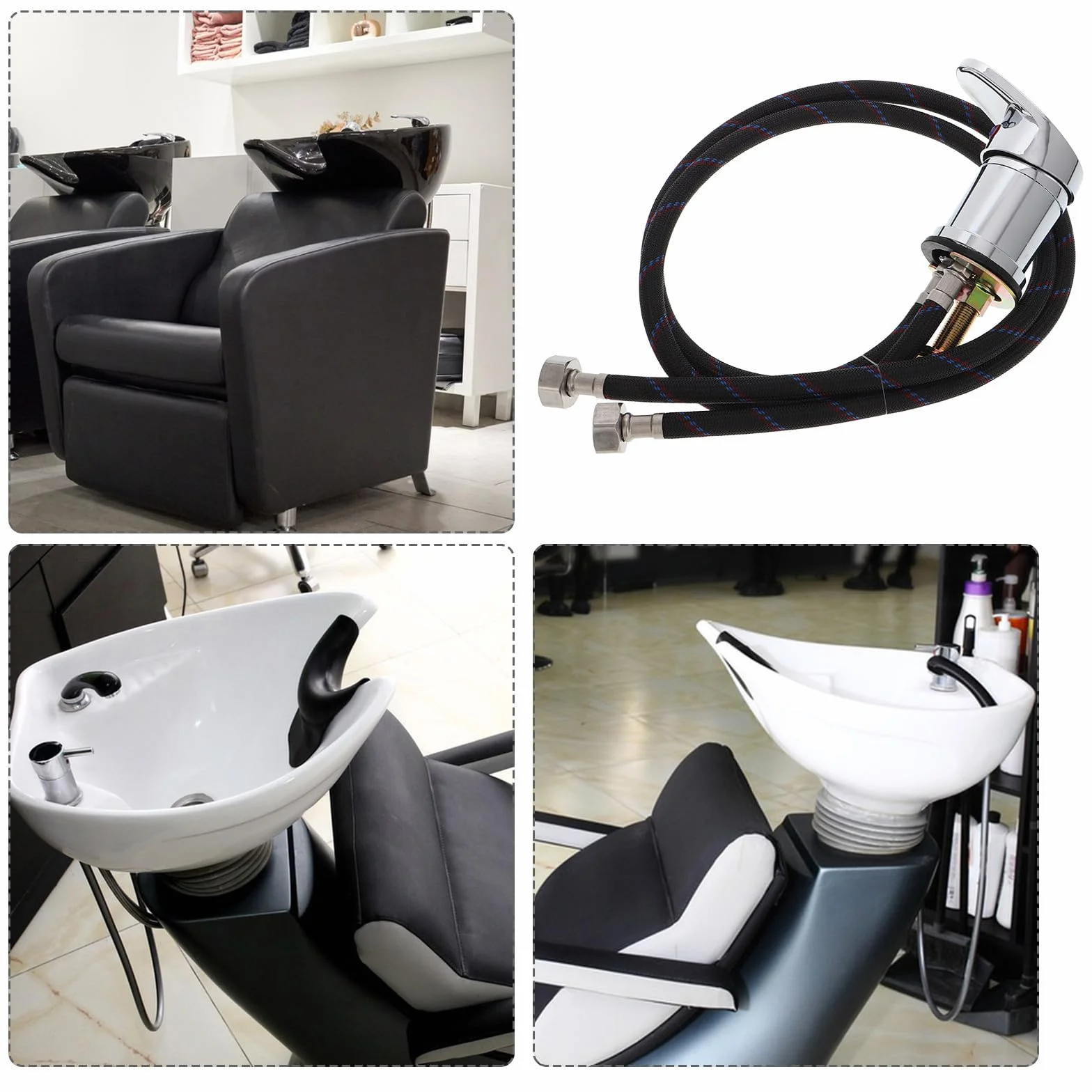 Mecanismo de Inclinación para Lavabo de Peluquería Ajuste Vertical Negro Goma y Plástico