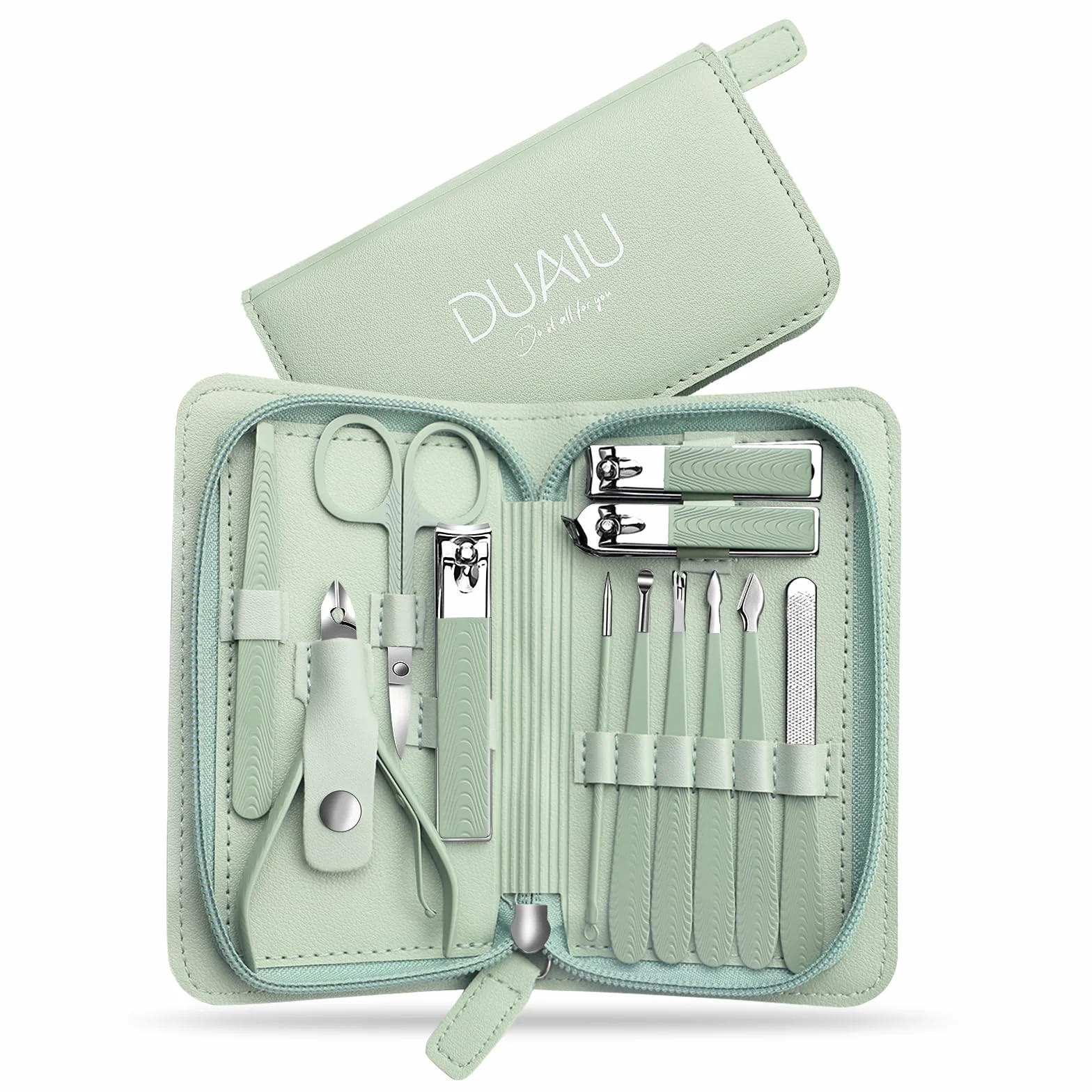 Kit de Manicura y Pedicura Profesional 12 Piezas, Acero Inoxidable con Estuche de Viaje