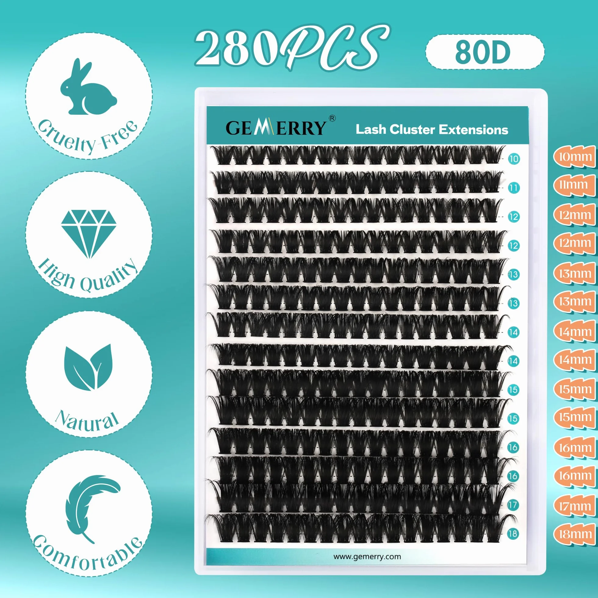 GEMERRY Kit Extension Pestañas Individuales DIY 80D 10-18mm Pelo a Pelo Pegamento Pinzas