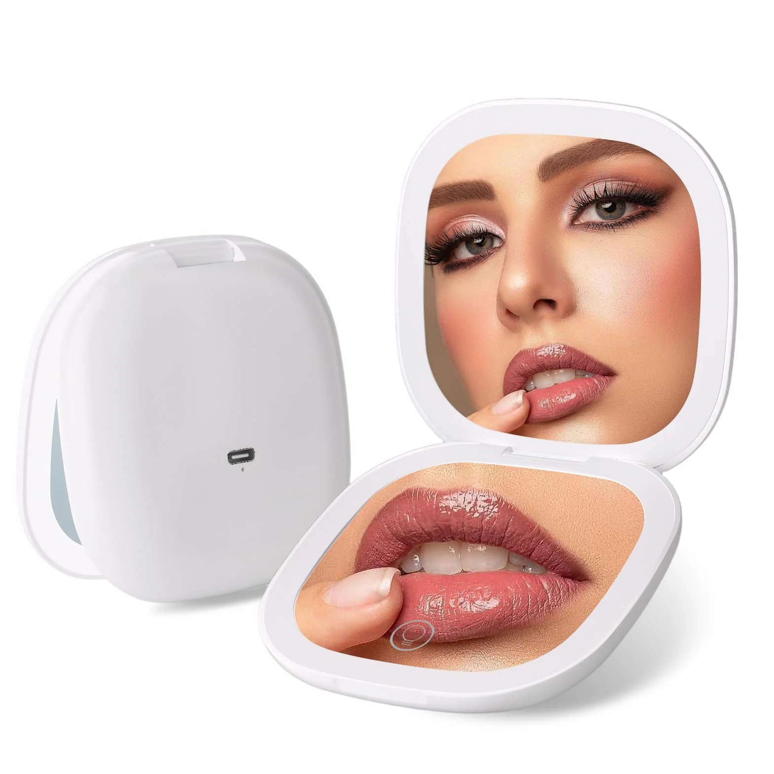 Colexy Espejo de Bolsillo con Aumento 1X/5X, Espejo de Maquillaje Compacto con Luz LED, Recargable y Plegable Doble Cara