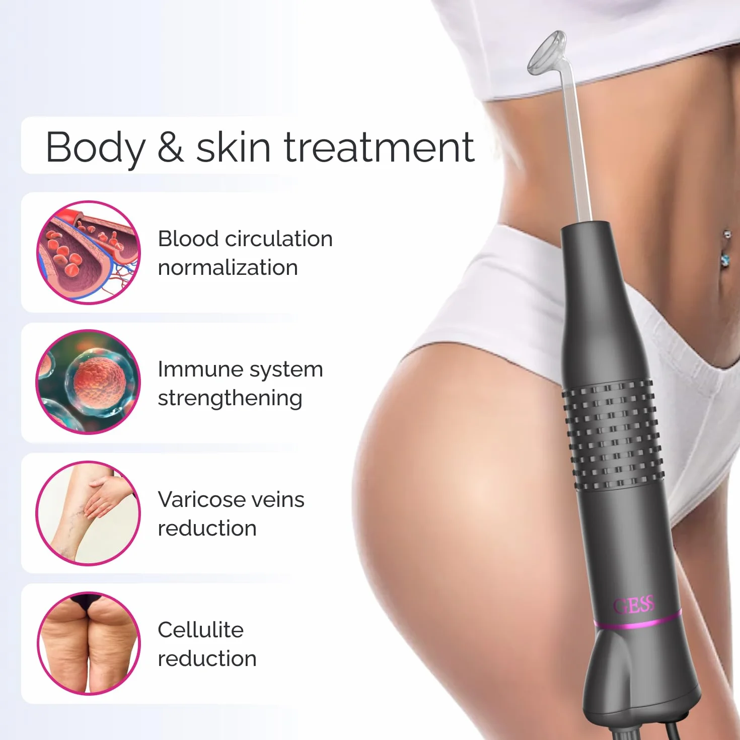 GESS Dars Dispositivo Alta Frecuencia 5 en 1 para Cabello y Rostro, Máquina con 5 Electrodos Neón y Argón Darsonval