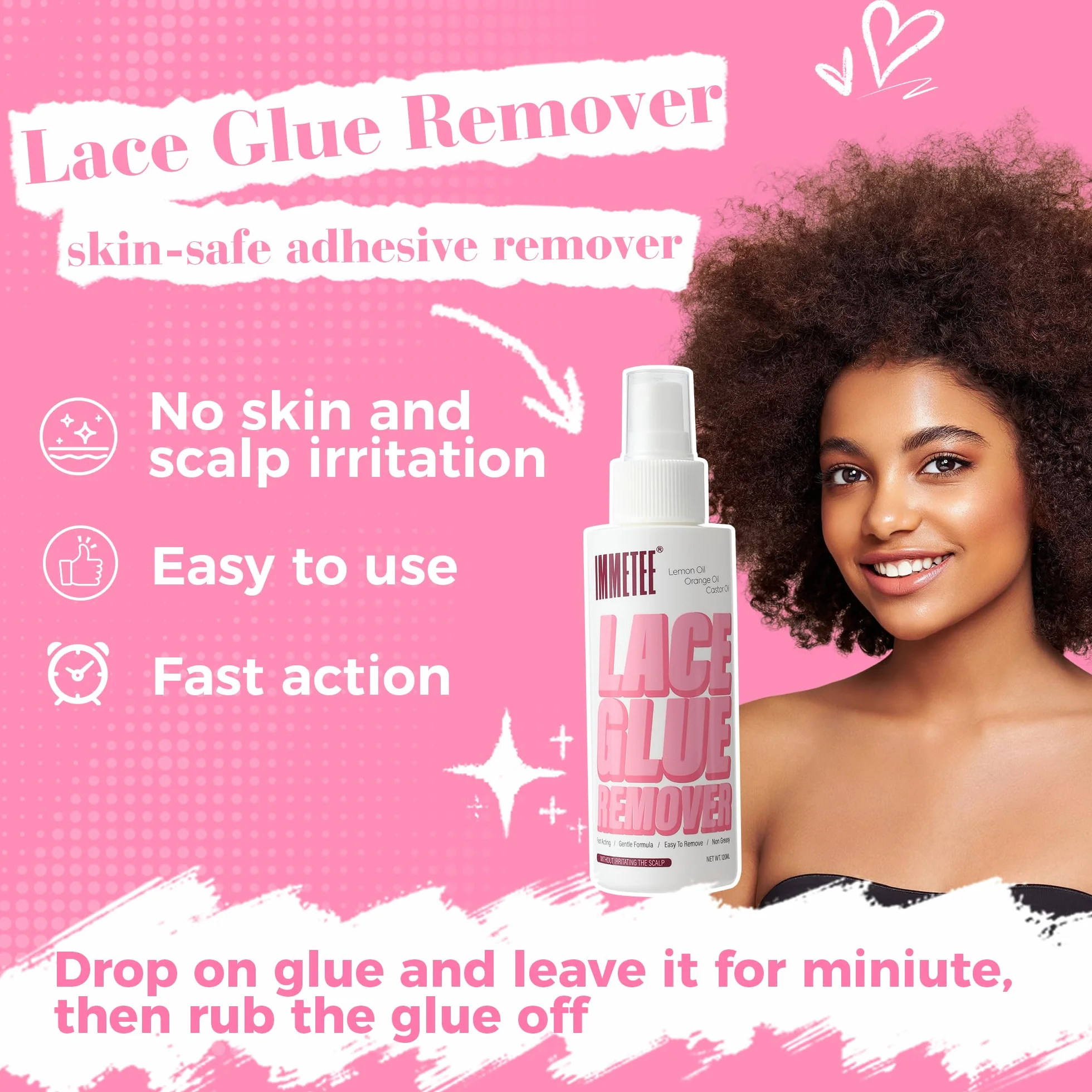 Immetee Peluca Removedor de Pegamento para Encaje Frontal 120ml Spray Eliminación Rápida