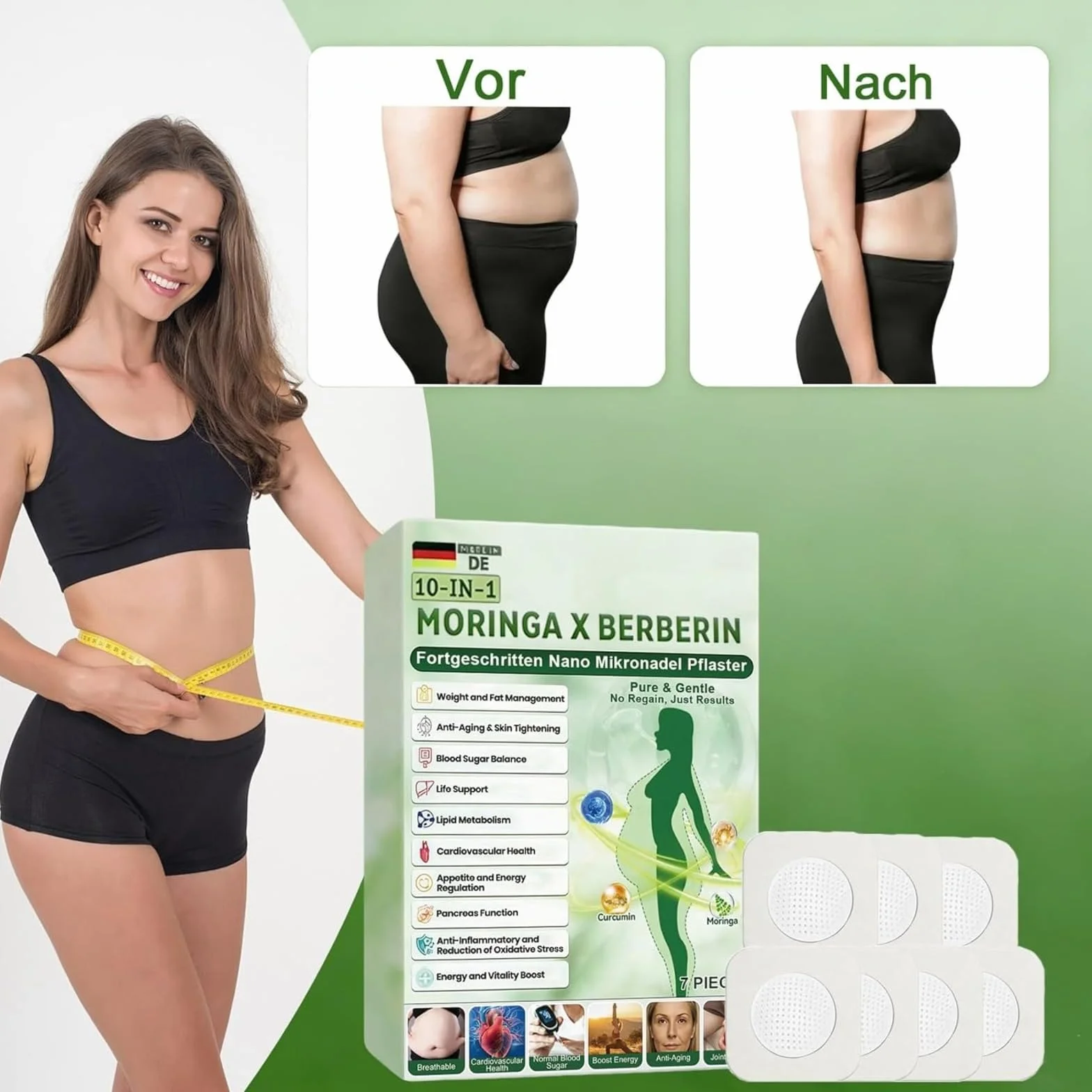 Parches Adelgazantes 10 en 1 Nano Micro Agujas, Apósitos de Belleza Moringa para Cuidado Corporal