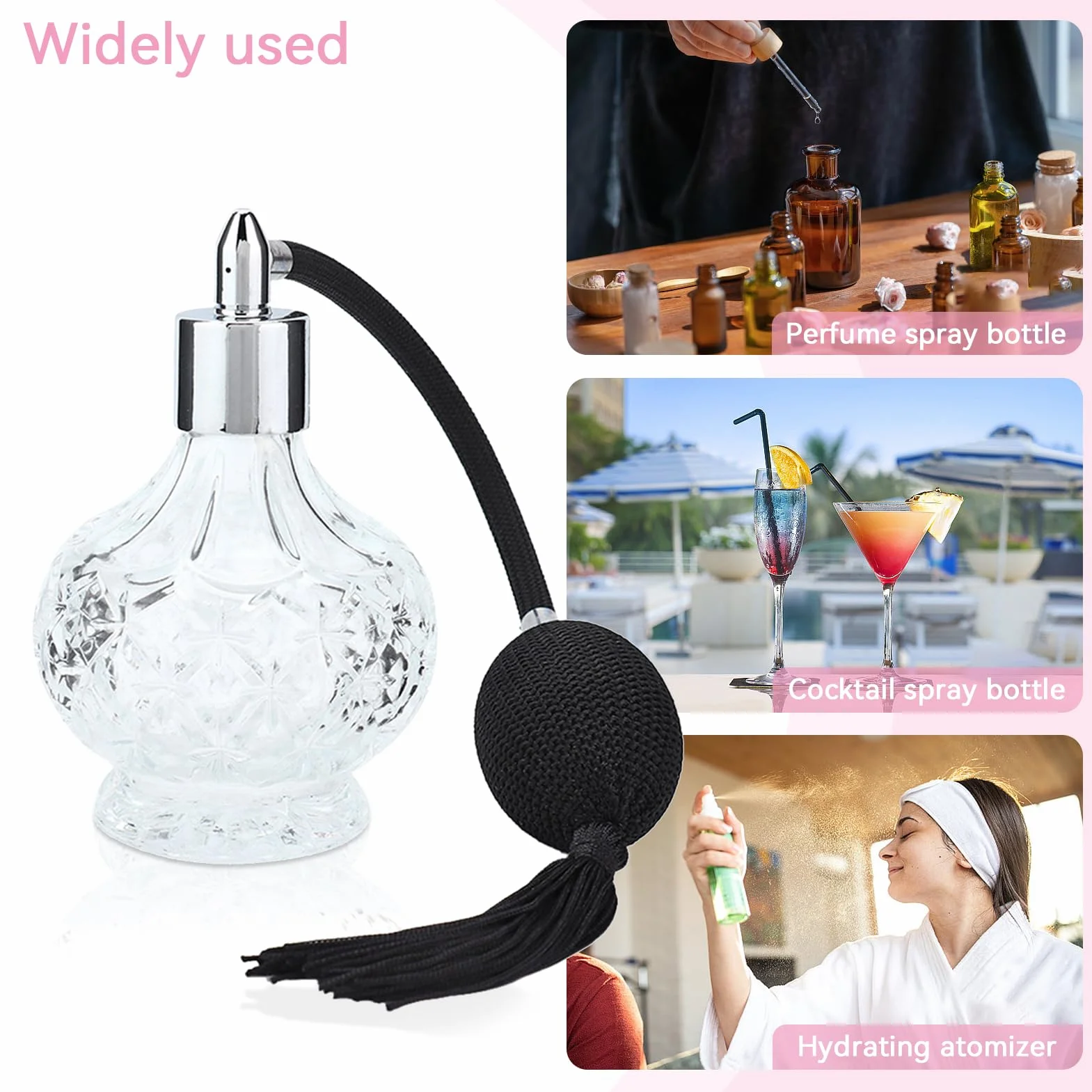 Agatige Botella De Perfume Vintage 80 ML Spray Recargable Cristal Transparente Pompa Perfumes