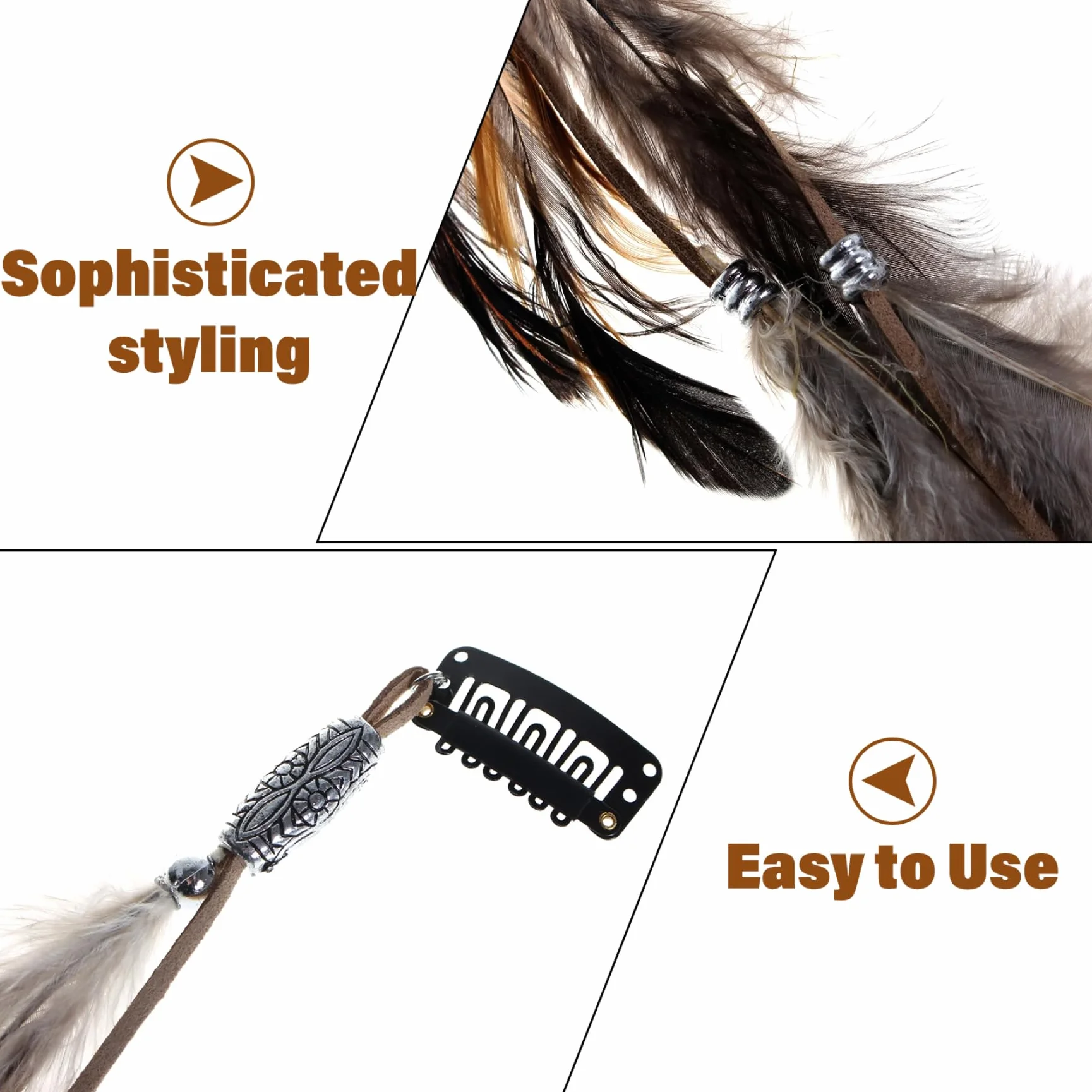 Kit de bricolaje Extensiones de plumas para cabello con cuentas trenzadas diseño llamativo para mujeres cosplay
