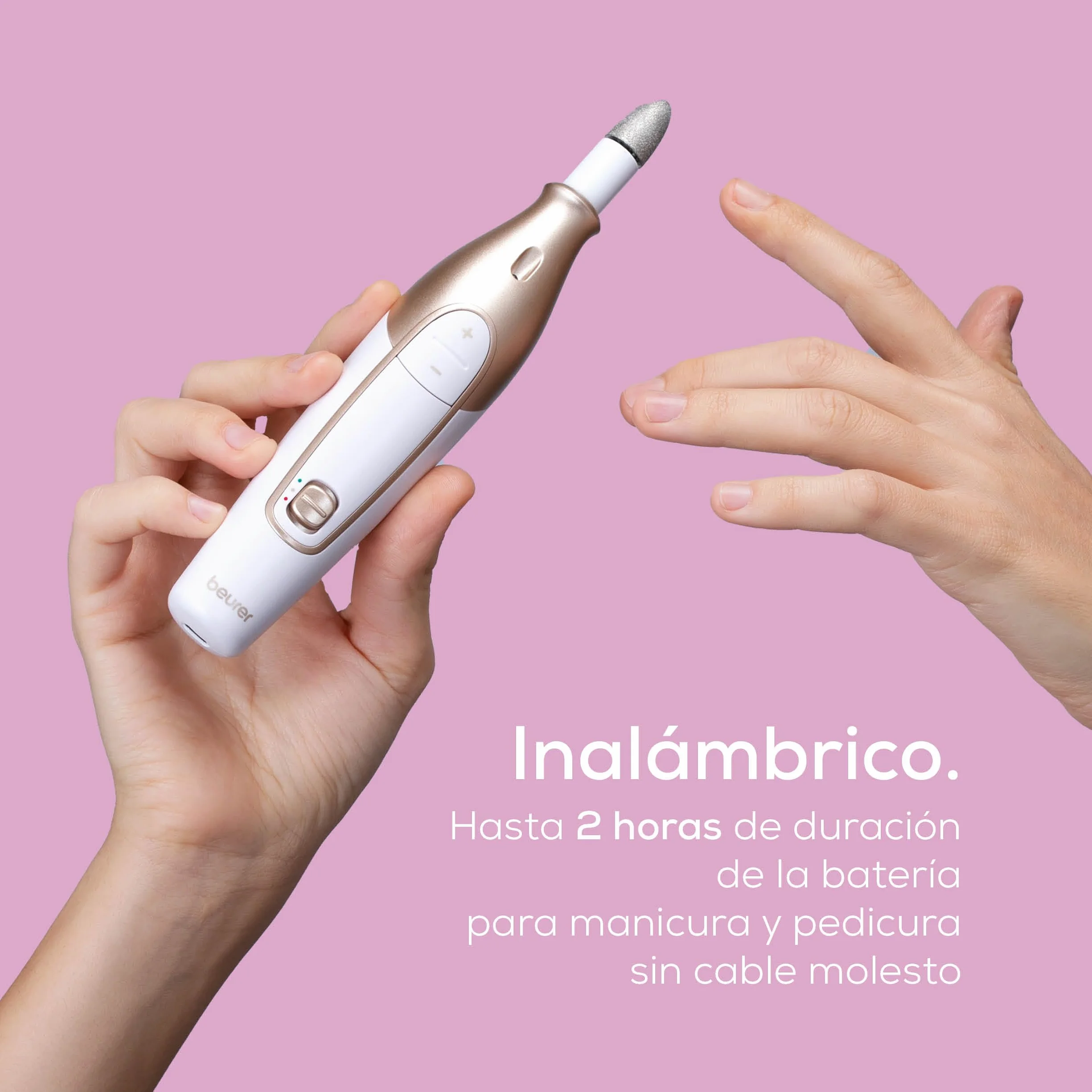 Beurer MP 64 Set de manicura y pedicura profesional con batería recargable, torno para uñas inalámbrico, 10 accesorios para el cuidado de las uñas, con luz LED