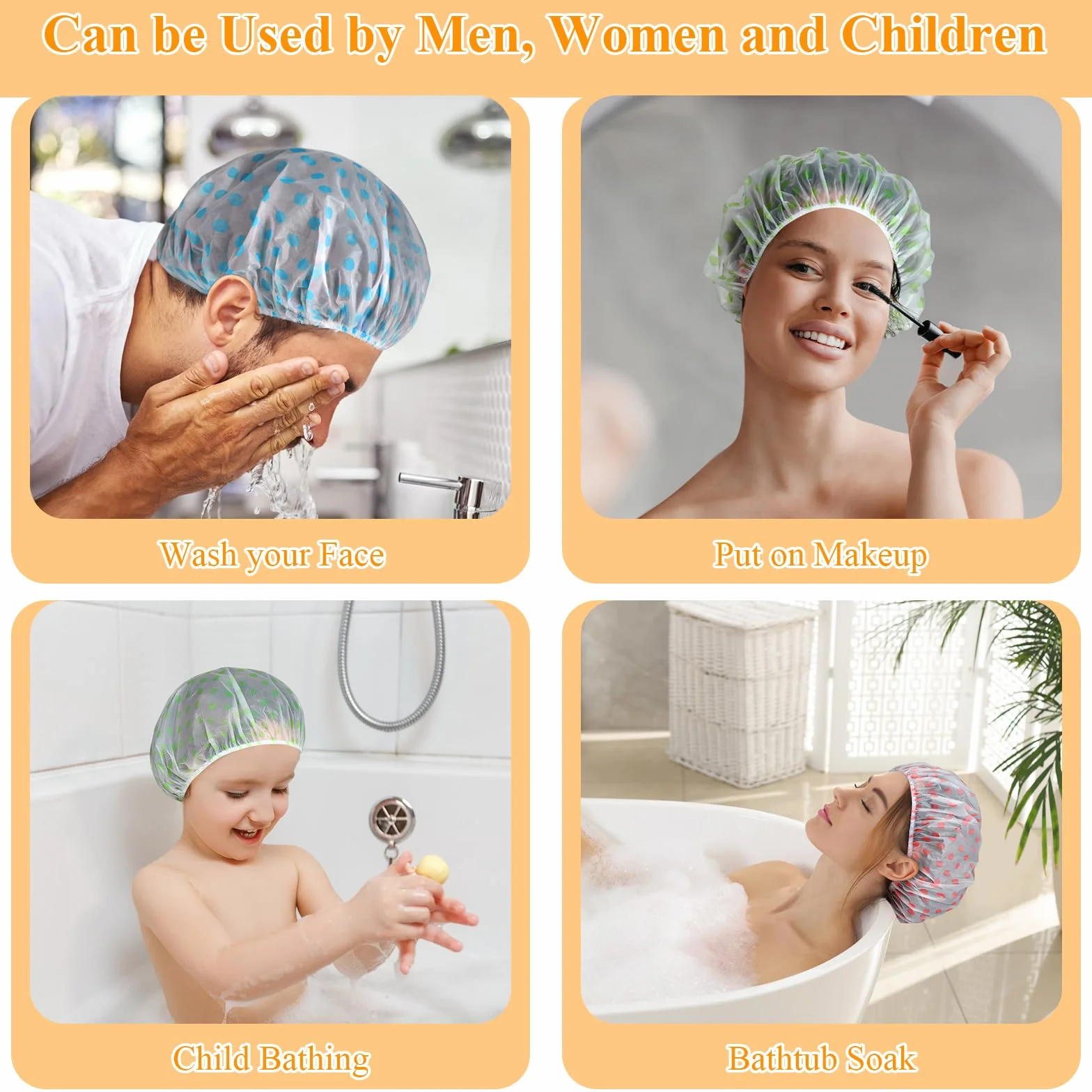 Gorros de Ducha Impermeable Reutilizables Mujer 3 Piezas Elástico Banda para Salón Spa Viajes