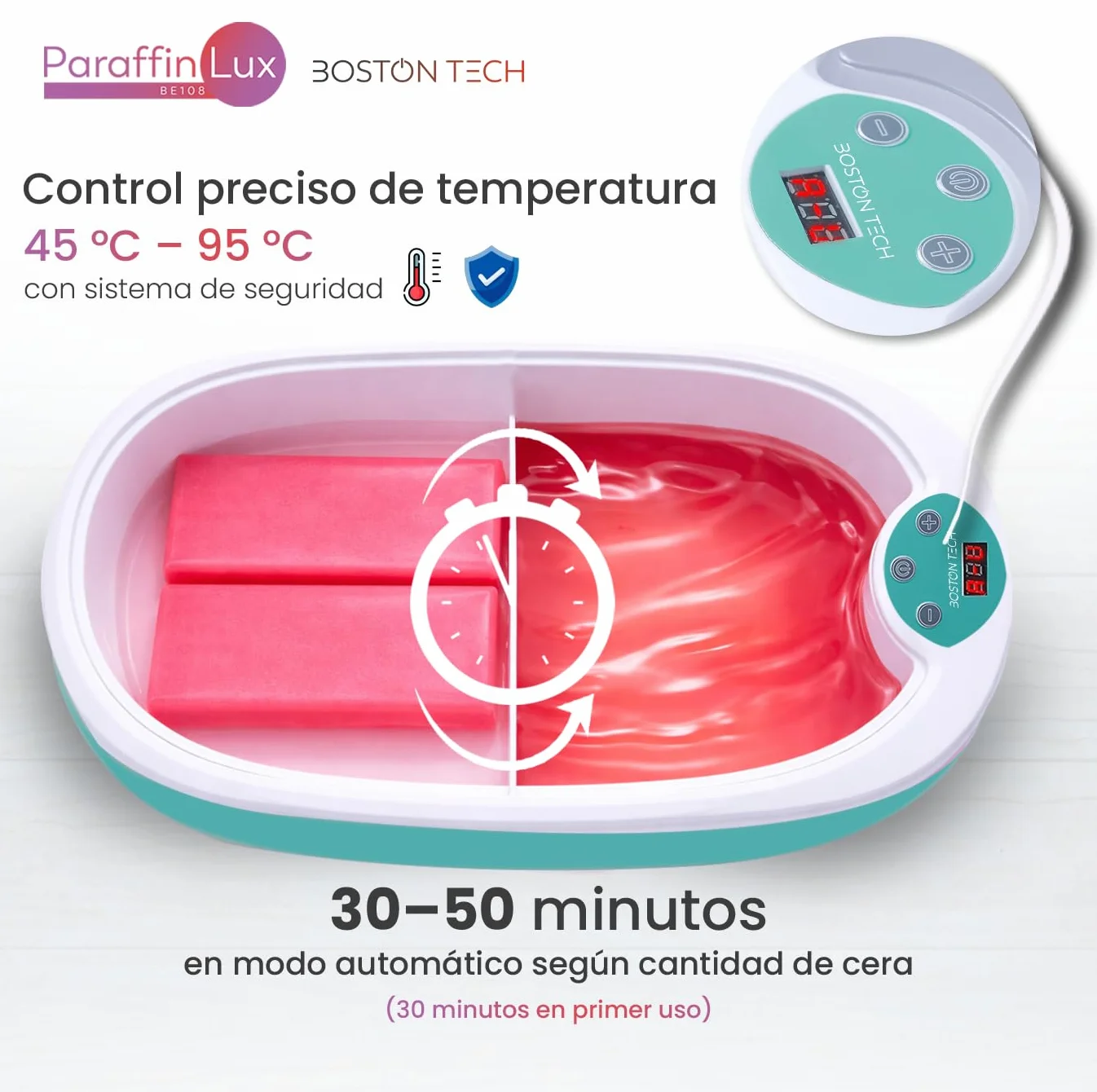 Baño de Parafina para Manos y Pies Boston Tech 5L + 2 Bloques de Cera 900g Accesorios Premium