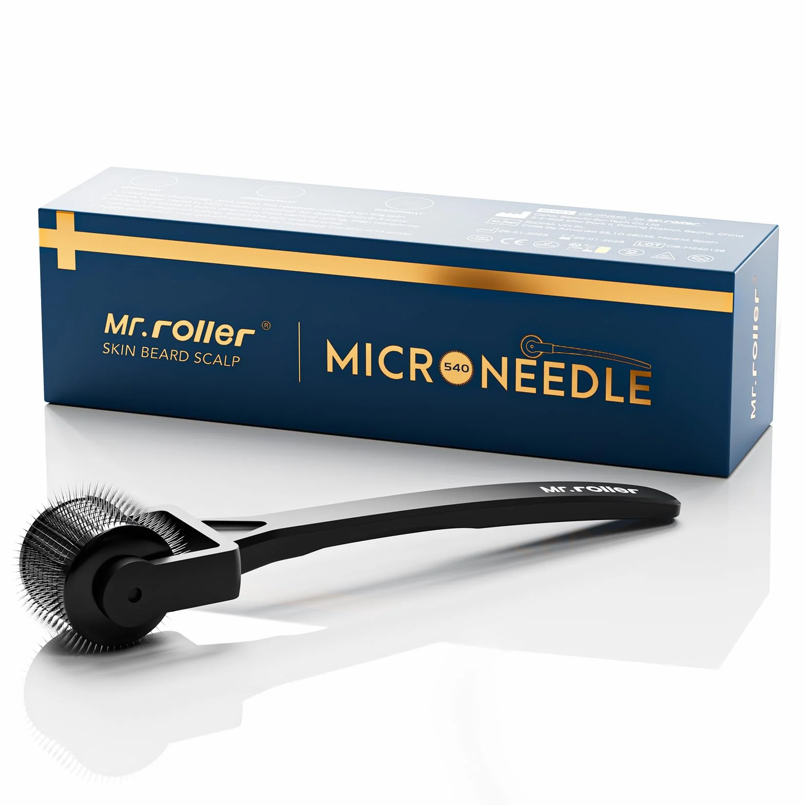 Mr.roller Dermaroller Cabello 1mm Microneedling para Crecimiento Barba y Cuero Cabelludo