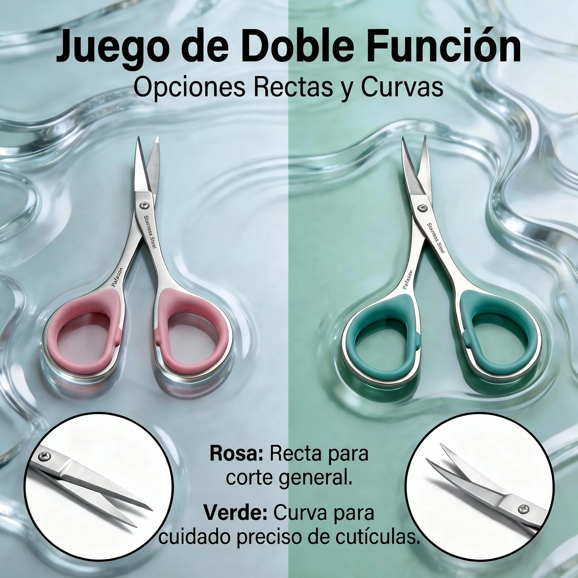 PAFASON Tijeras Cutículas 2 Piezas Punta Curva Recta Manicura Pedicura Estuche Cuero Premium