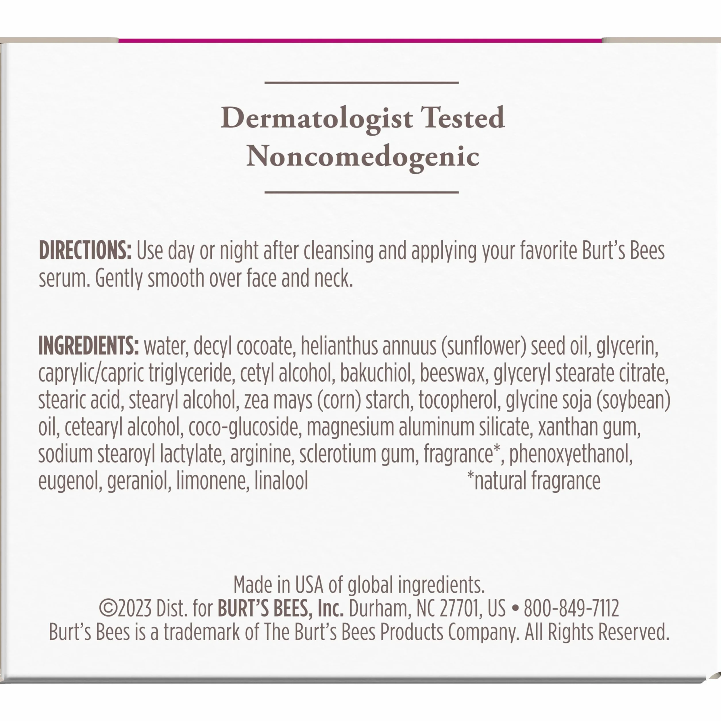 Burts Bees, Crema nocturna facial - 54 ml.