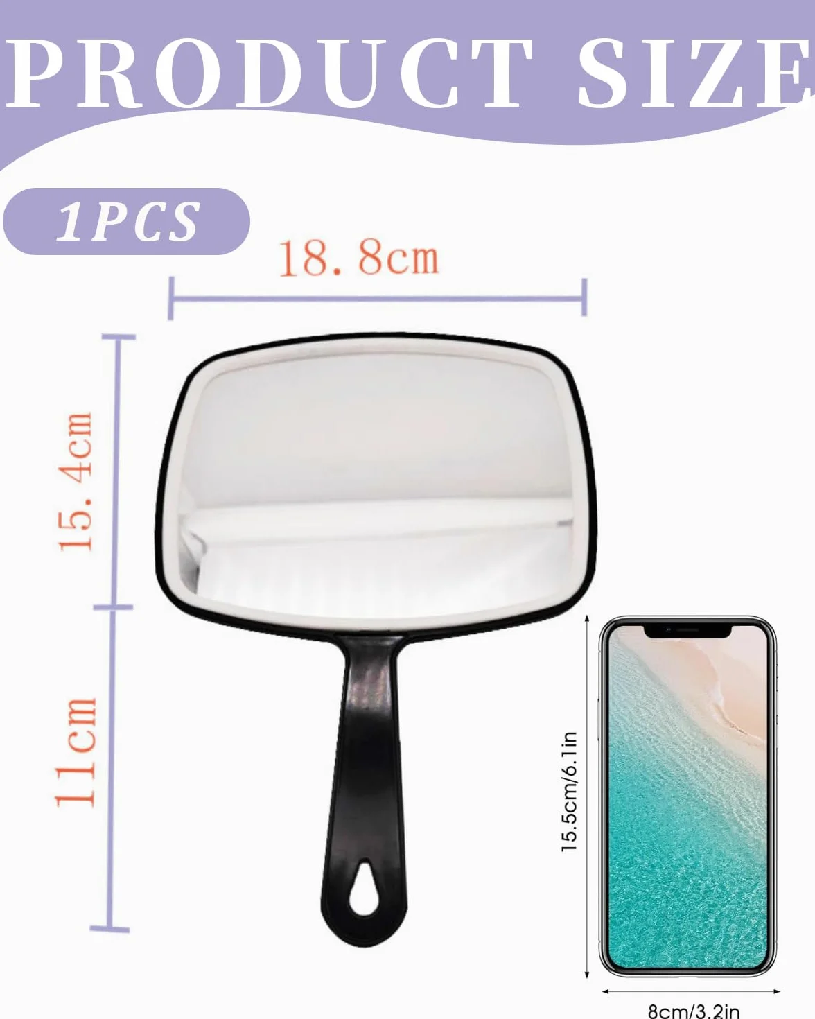 Espejo portátil grande de maquillaje cuadrado con asa para barberos