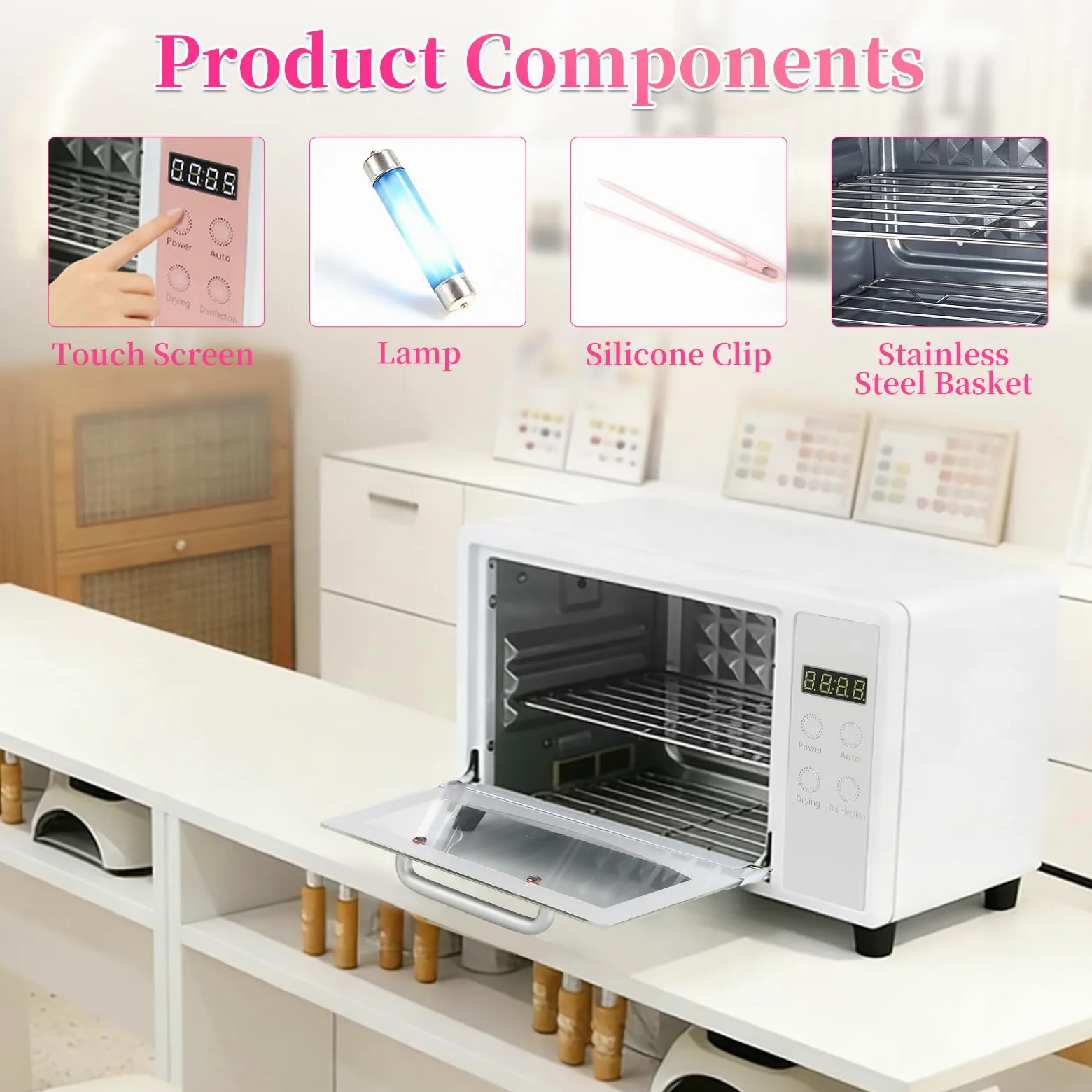 Esterilizador de herramientas de uñas, esterilizador grande de doble capa de 10 L para herramientas de uñas, gabinete limpiador de herramientas de manicura multifuncional con ajuste de