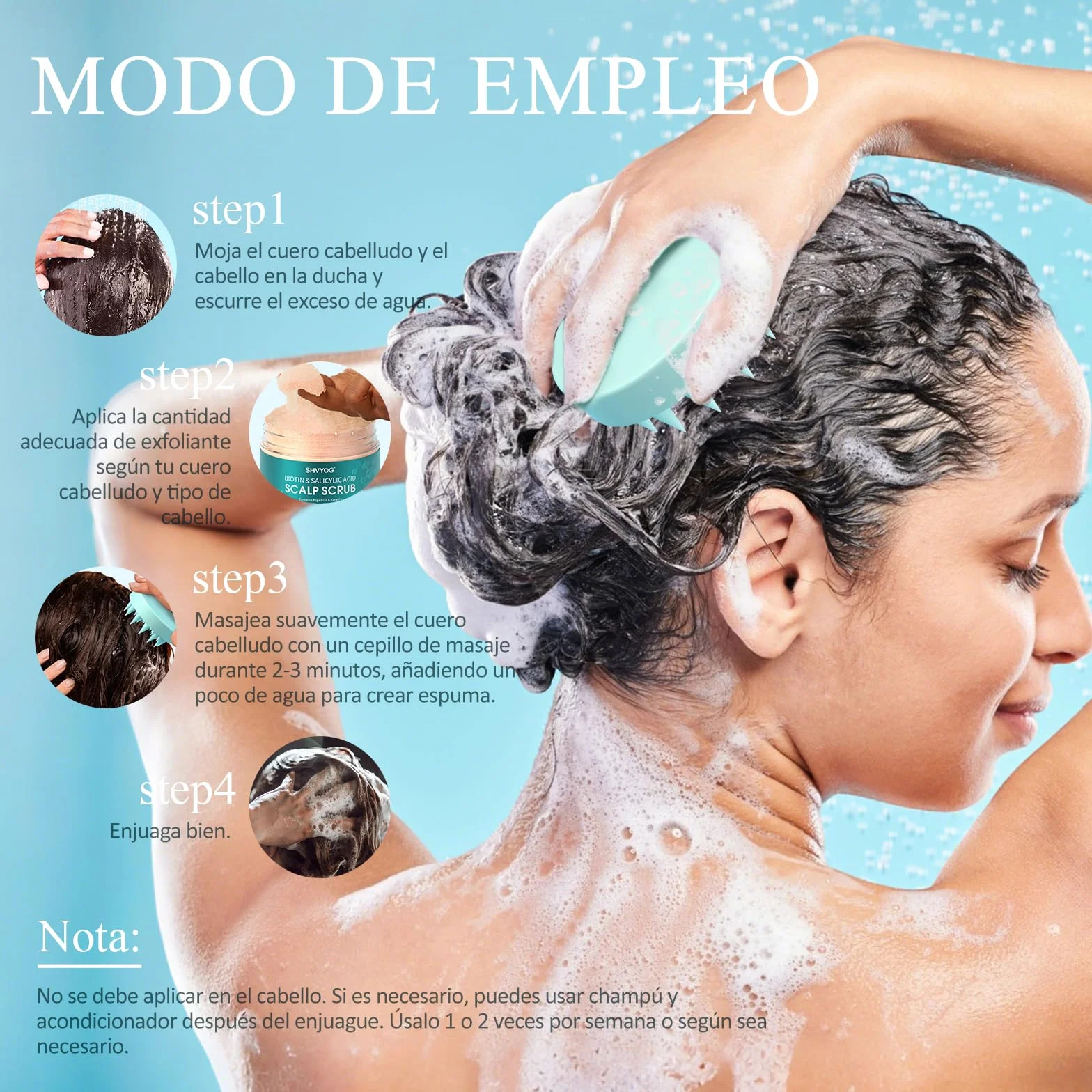 Exfoliante para el Cuero Cabelludo con Biotina y Ácido Salicílico para Crecimiento del Cabello, Cabello Graso y Caspa