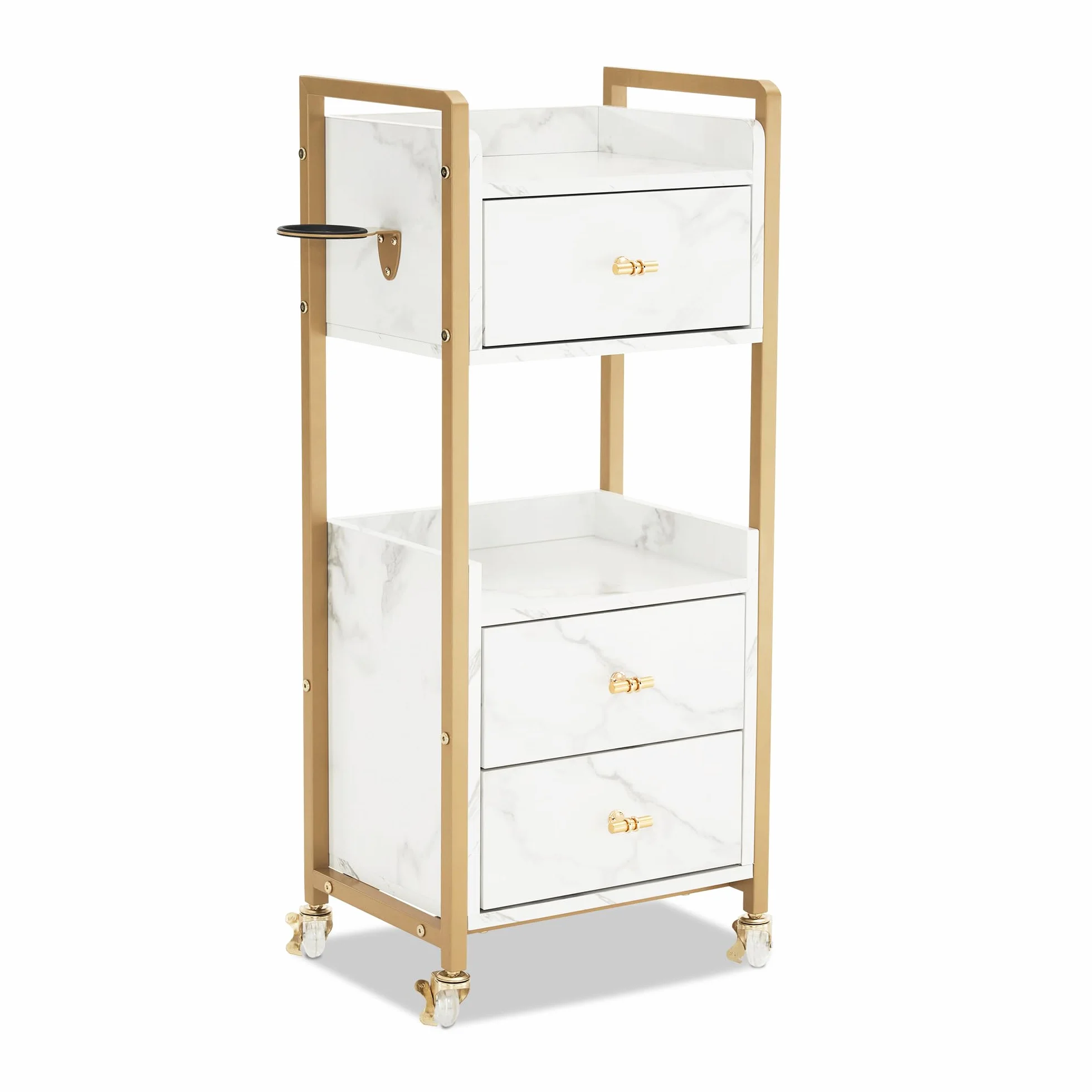 M MCombo Carro de Servicio 3 Cajones 2 Estantes Blanco y Dorado Soporte Secador de Pelo Moderno Baño