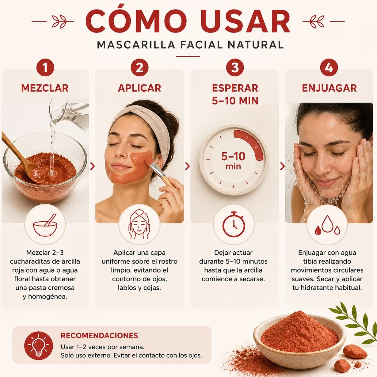 Arcilla Roja Cosmética en Polvo 100% Natural Portugal – Cuidado Facial y Corporal, Jabones DIY – 100 g