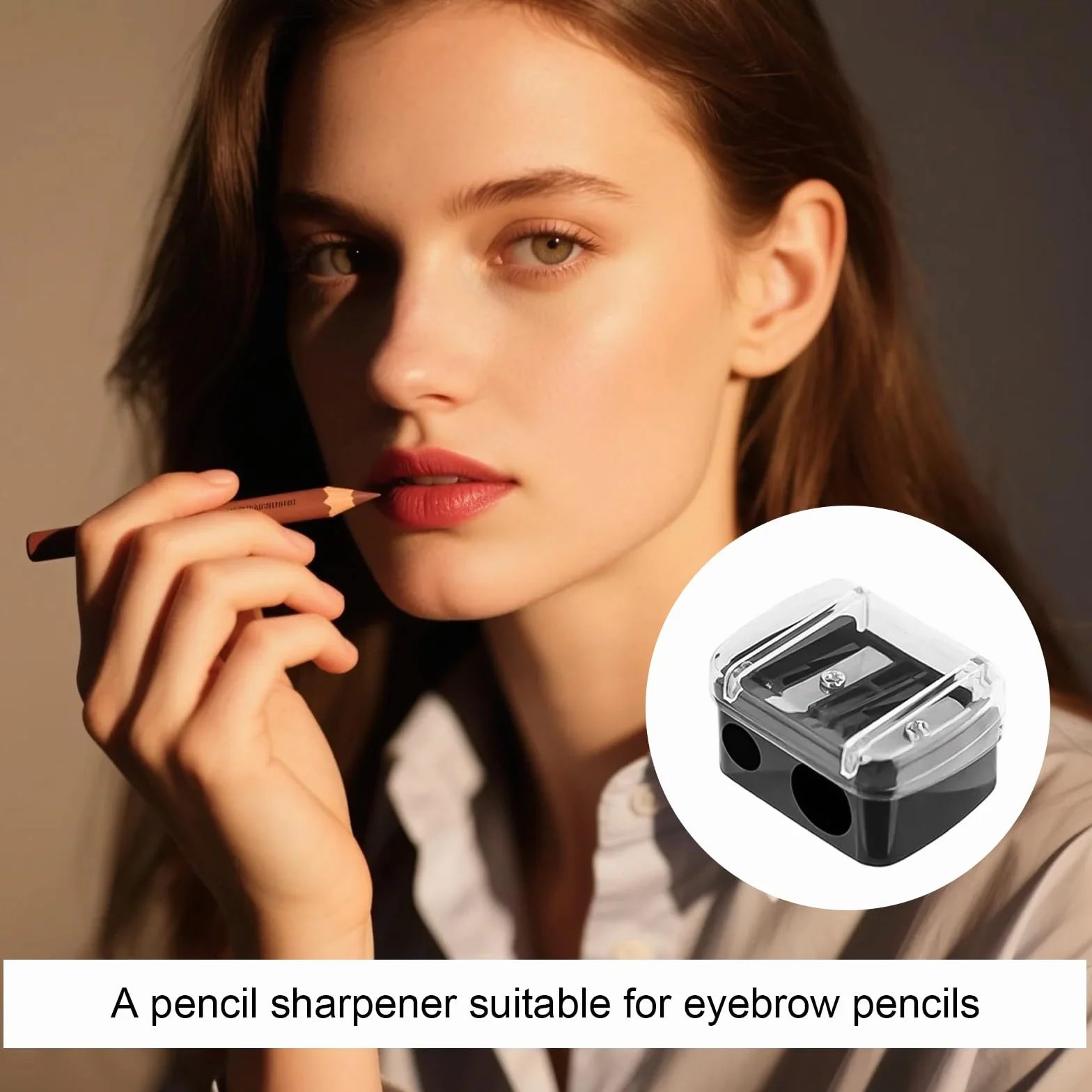 Sacapuntas Doble para Lápices Cosméticos, Profesional para Ojos, Cejas y Labios, Doble Agujero para Lápices Finos y Jumbo (Negro)