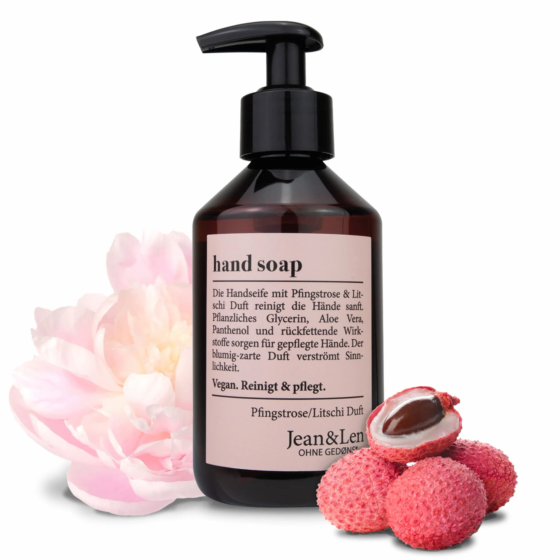Jean & Len Jabón de manos Peony & Lychee 250 ml líquido vegano sin parabenos
