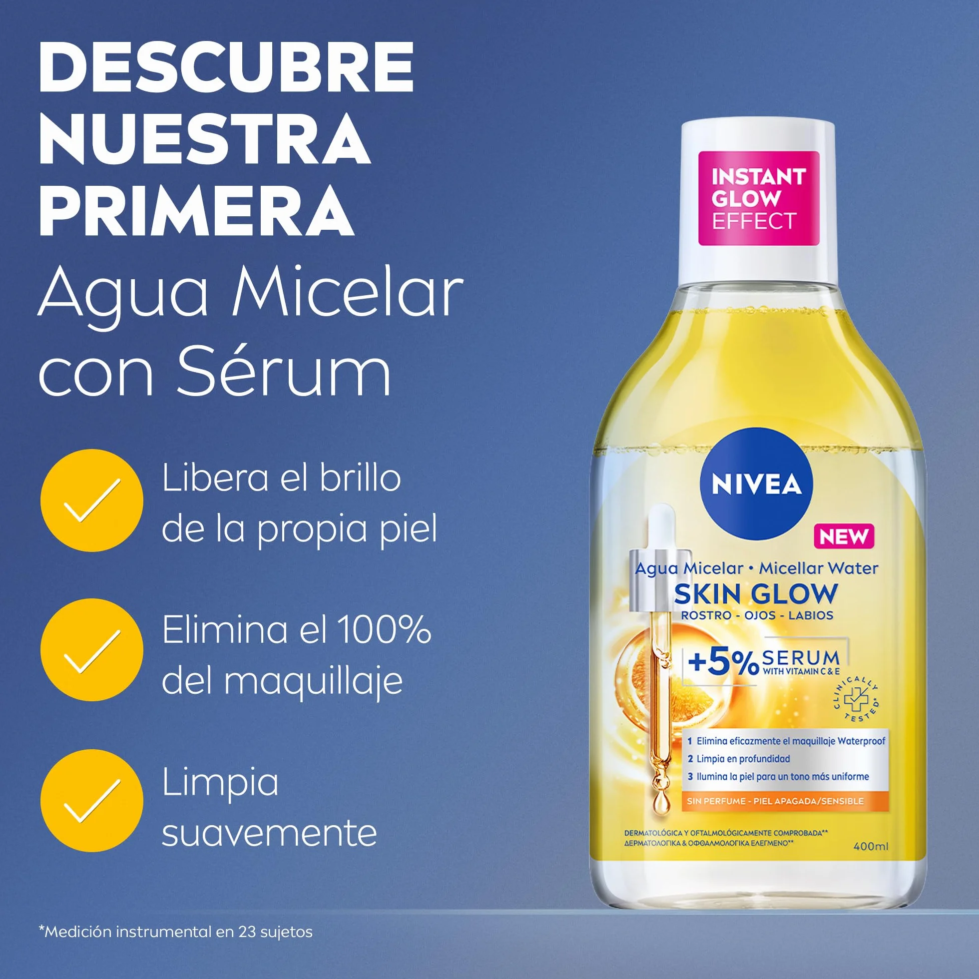 NIVEA Agua Micelar Bifásica Skin Glow 400 ml Limpiador Facial Desmaquillador