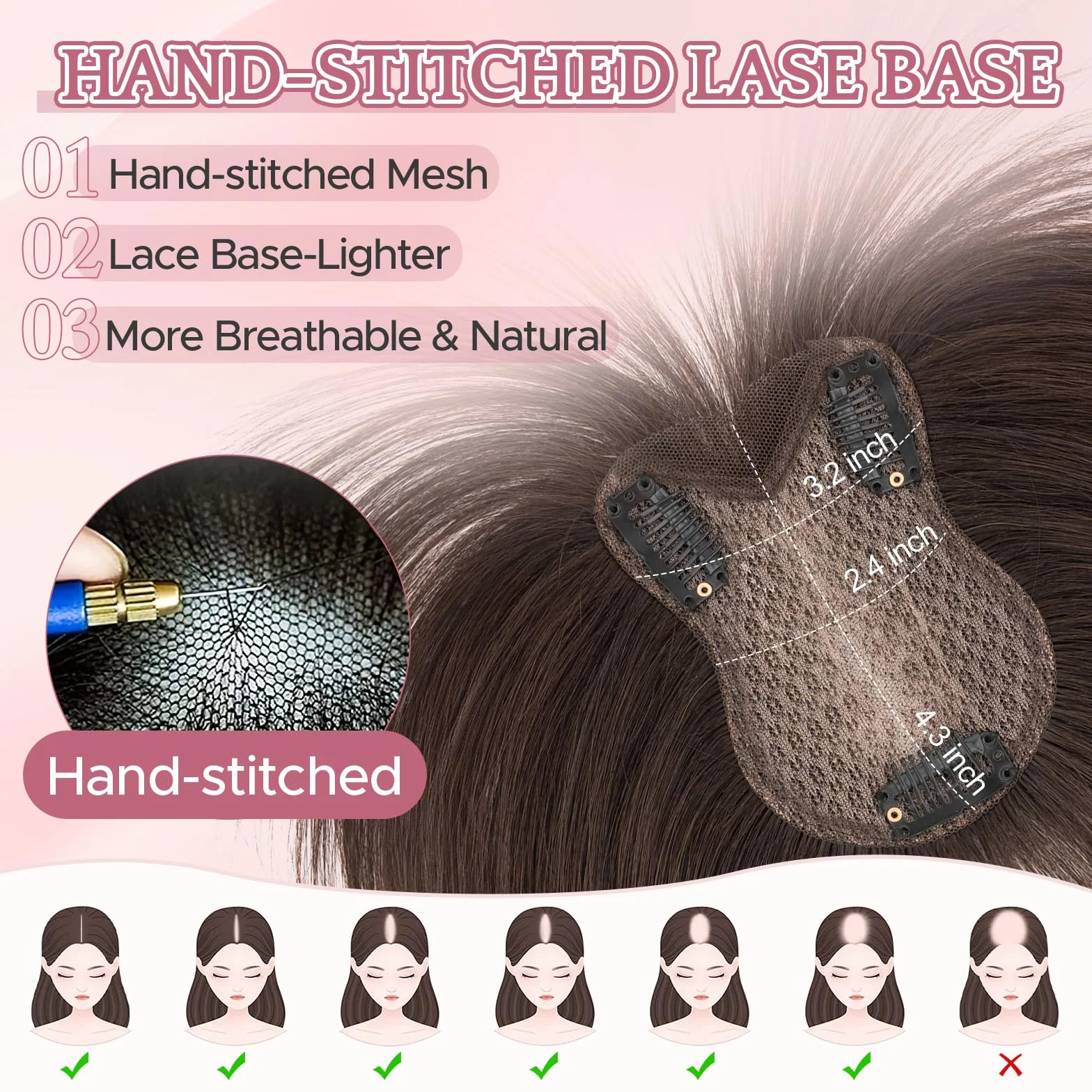 Cubrecabello para mujer, doble capa, cosido a mano, cobertura 360°, con flecos, natural, para adelgazamiento del cabello, añade volumen, 28 cm, color marrón oscuro, 21 g