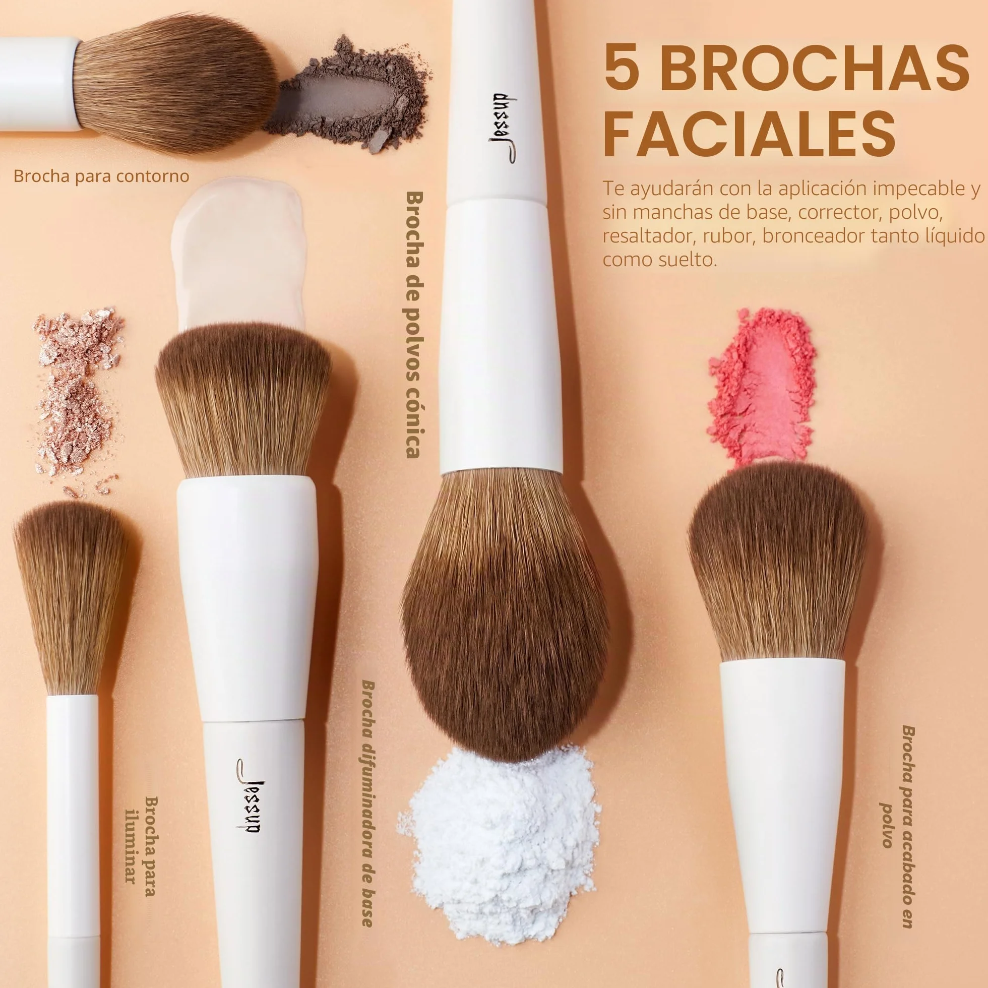 Jessup 14 Piezas Set de Brochas de Maquillaje Veganas Base en Polvo Sombra de Ojos Mezcla Corrector