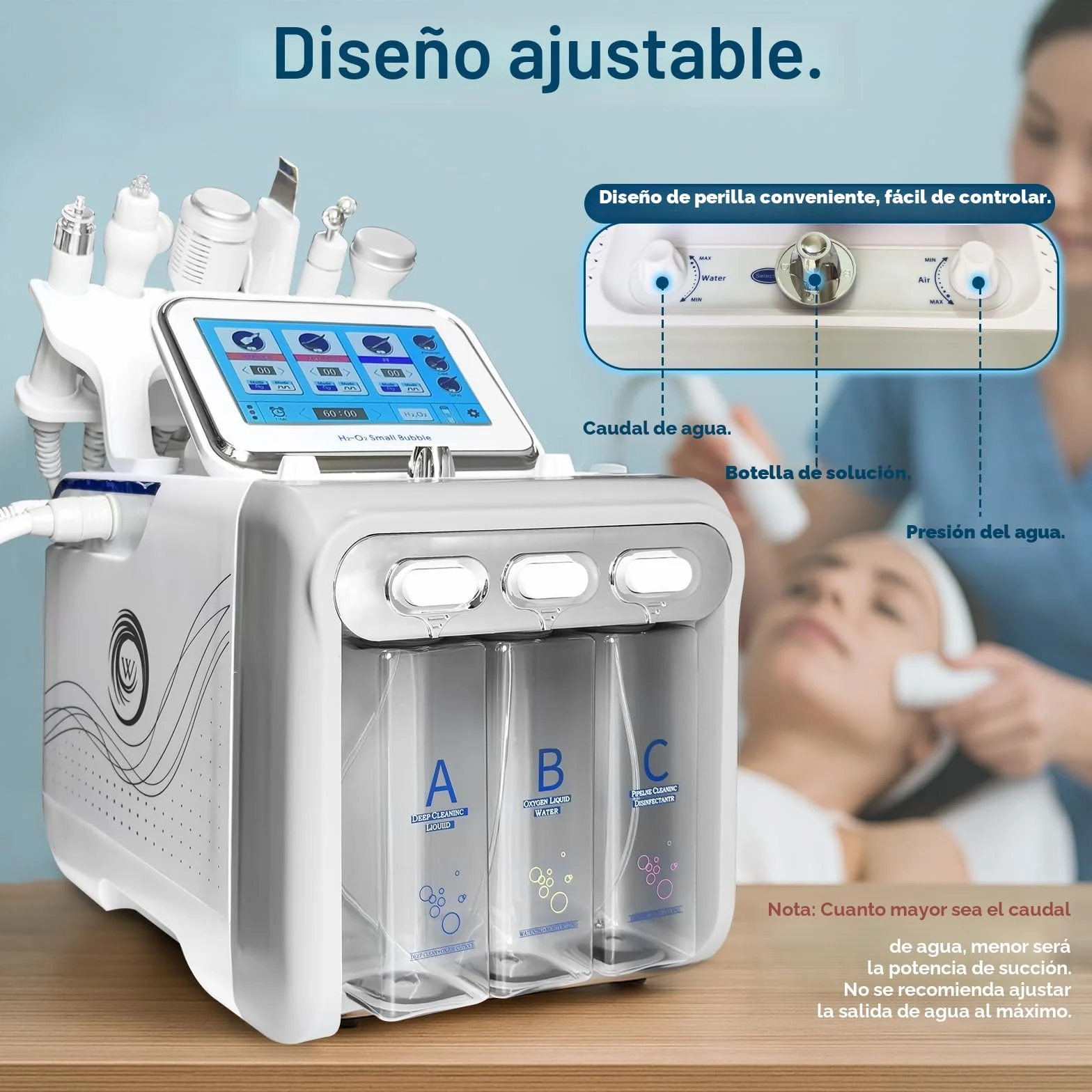 Hydrafacial Machine Profesional 6 en 1 Hidrógeno y Oxígeno Hidrodermoabrasión Cuidado de la Piel con Pantalla LED