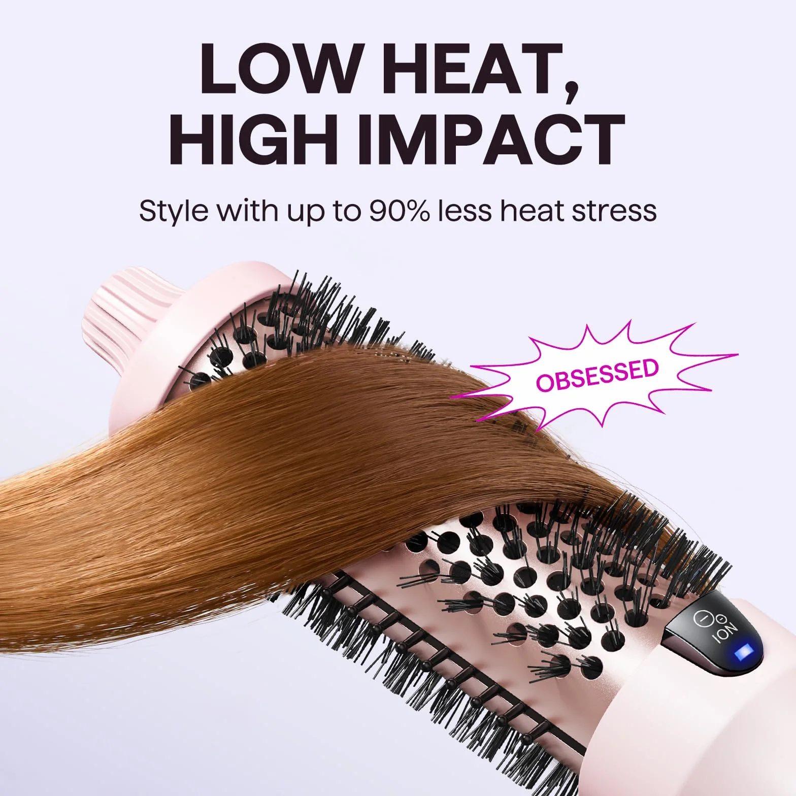 Wavytalk Thermal Brush 38mm, Cepillo Termico Redondo Electrico Rizador De Pelo, Tecnología Iónica Para Cabello Más Liso, Menos Dañola, 5 Ajustes De Temperatura, Blowout Boost, Rosa Sakura