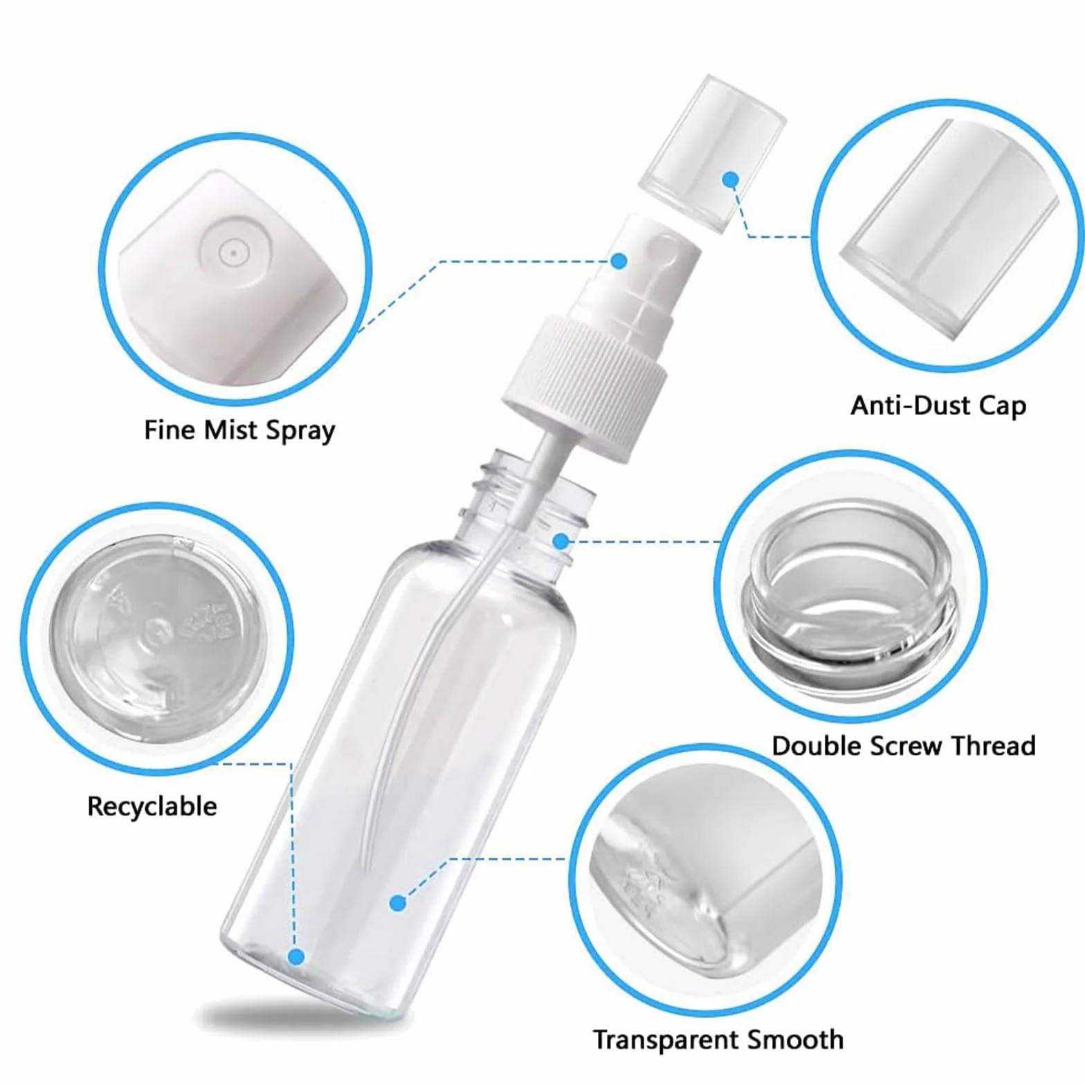Bote Spray 20ML Pulverizador Pequeño Vacio Plástico Atomizador Niebla para Aceites Esenciales