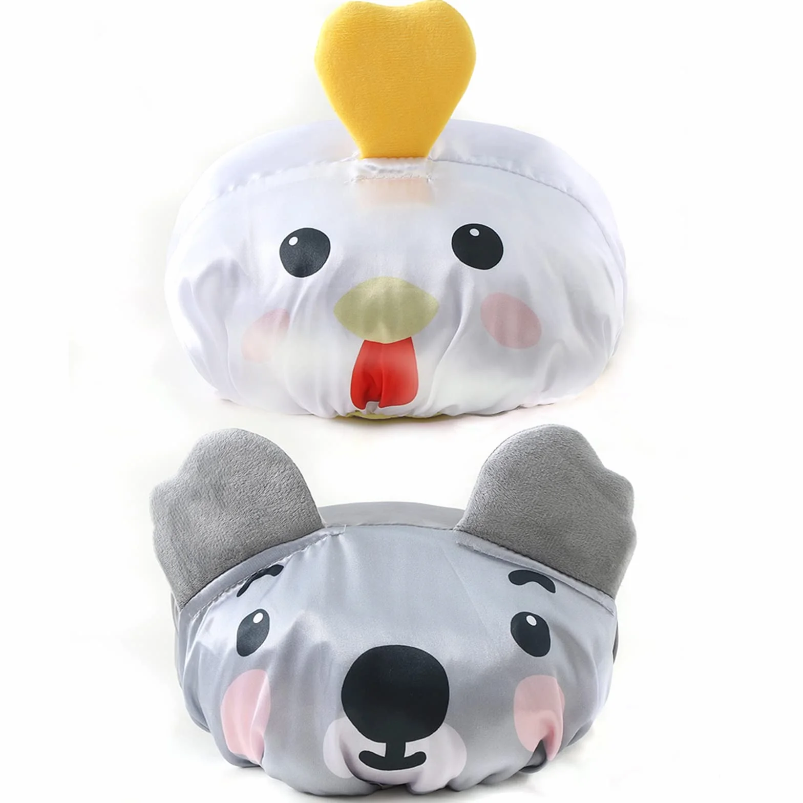 Gorros de baño reutilizables diseñados para bebés, niños, pelo largo/grueso, lindo, impermeable, dibujos animados, animal, gorro de baño de doble capa para niños, niñas y mujeres (pollo amarillo