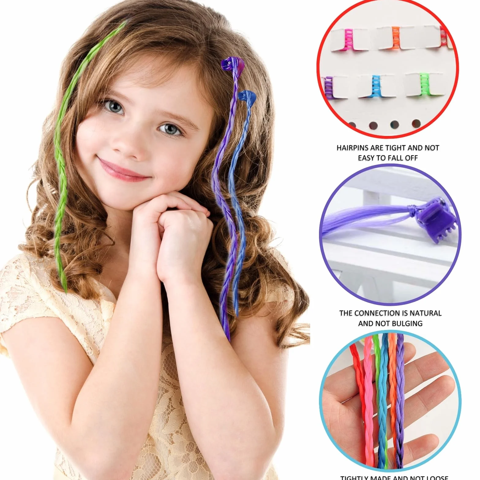 KEYRI Extensiones de Trenzas de Colores para el Pelo, Accesorio para Peinados (36 Piezas)