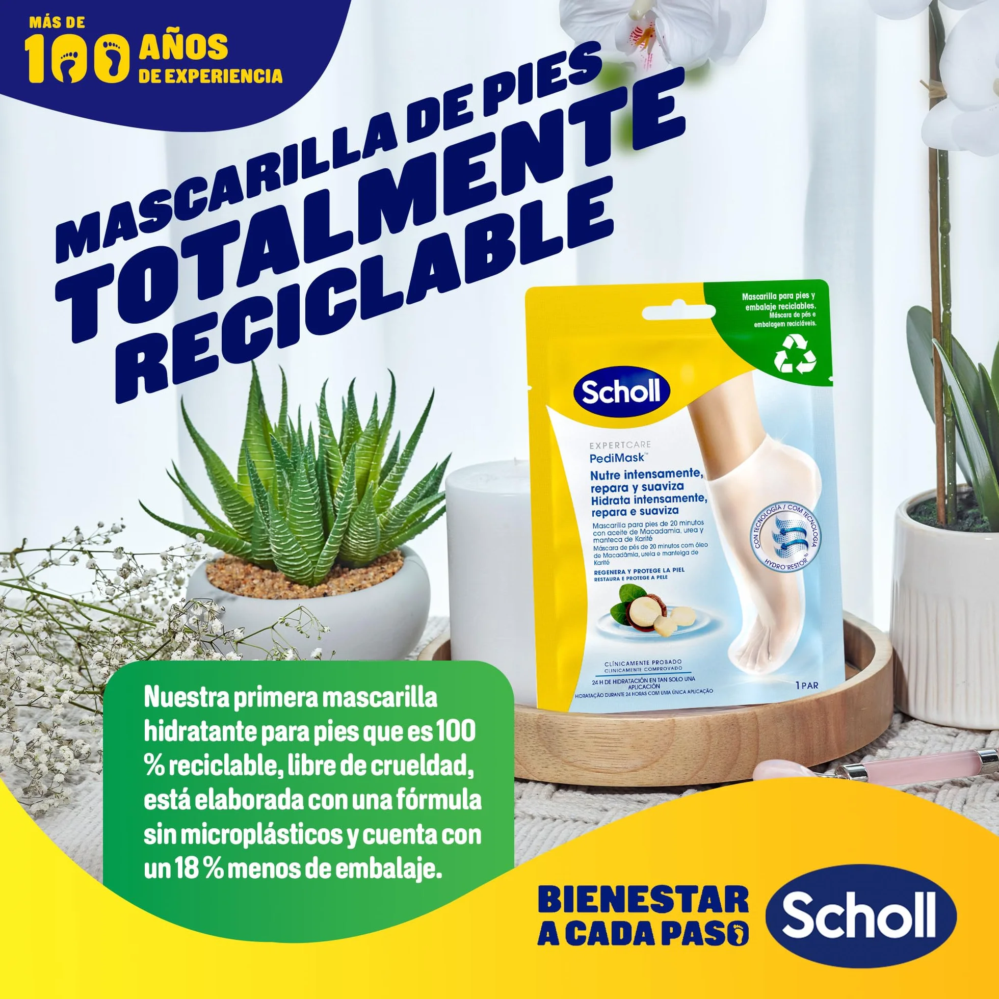 Scholl Mascarilla Nutritiva Para Pies, Hidratación Intensa 20 Minutos – 1 Par