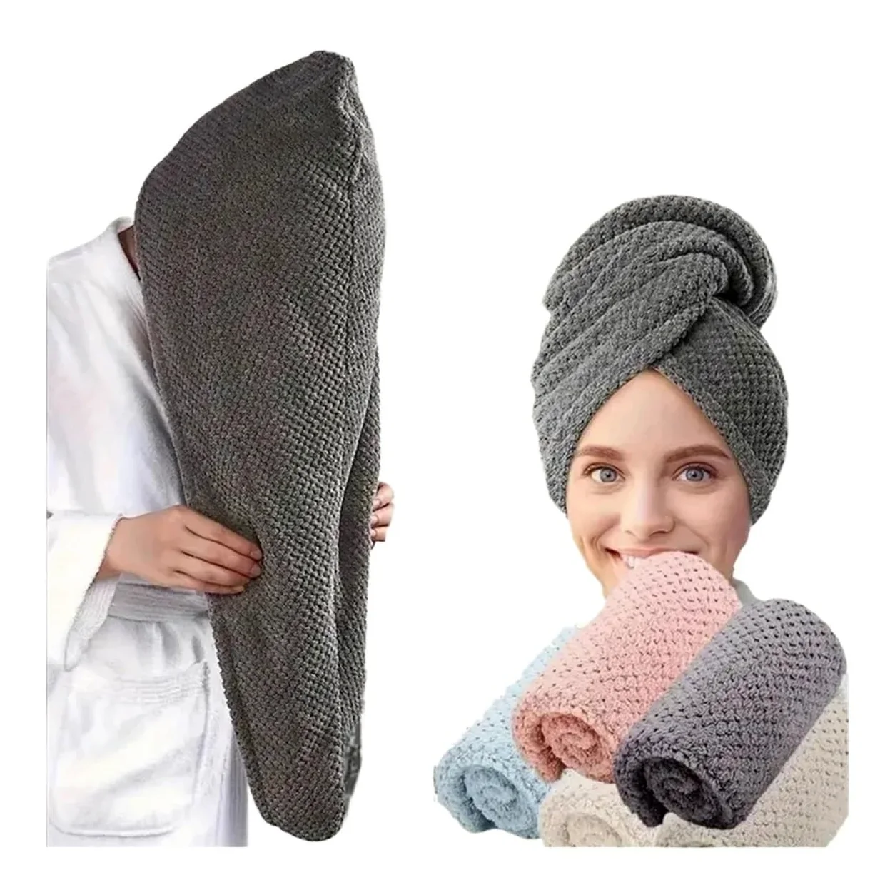 Toalla Pelo Toalla for el Cabello ultrasuave de Microfibra, Envoltura súper Absorbente Secado rápido for o Rizado, Toallas baño, 4 Uds(White)