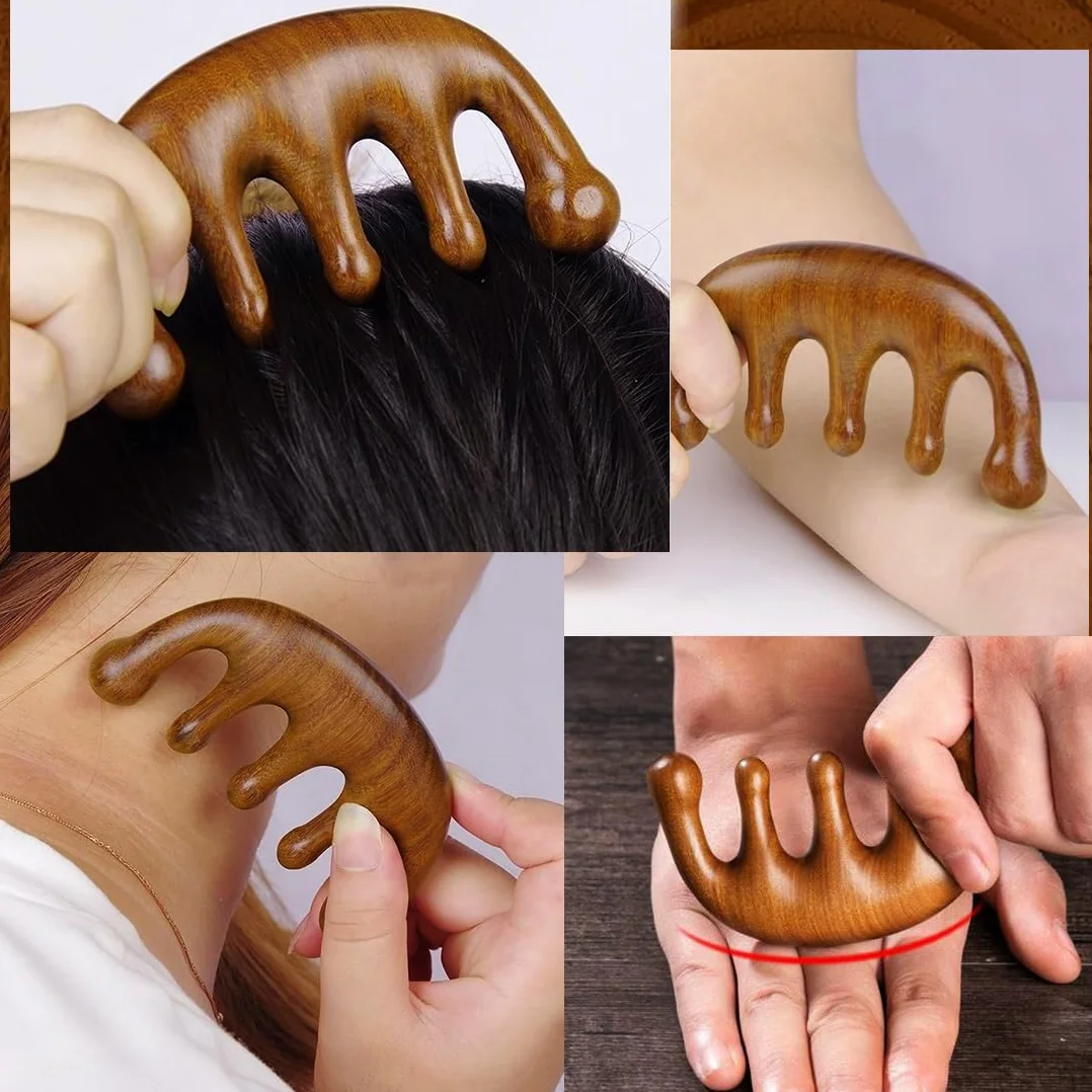 Peine de madera Gua Sha multiusos para cuero cabelludo, masaje acupuntura relajación