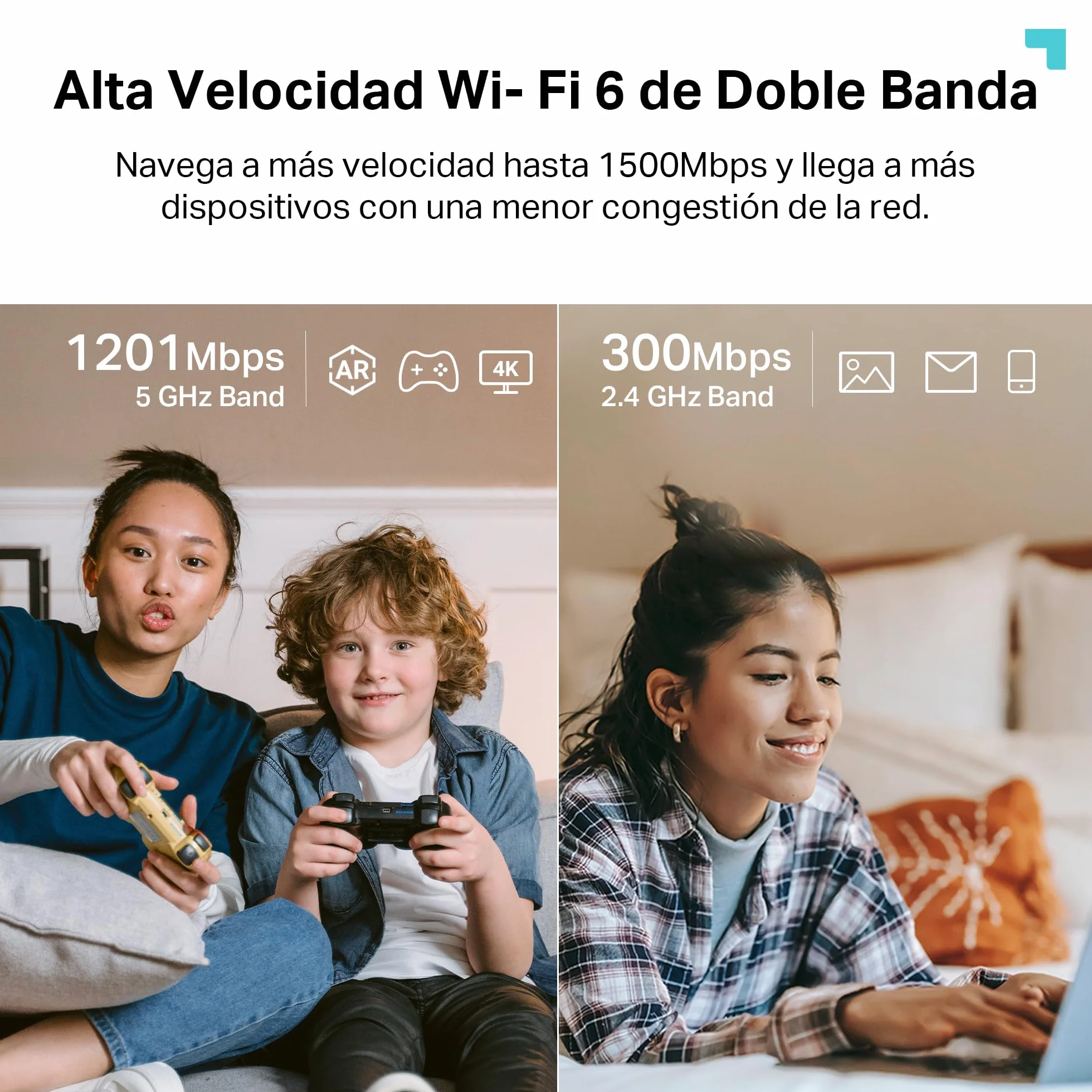 TP-Link RE500X Repetidor WiFi 6 AX1500, Puerto Ethernet Gigabit 10/100/1000, Negro