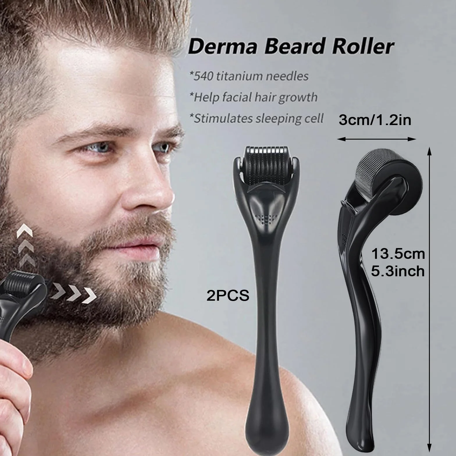 Dermaroller Microagujas 1 mm Negro Mate para Barba y Cabello