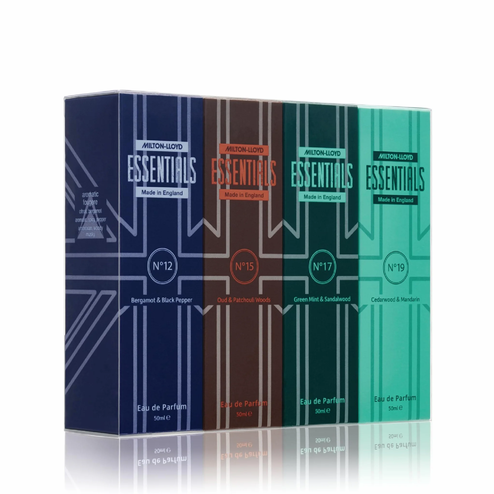 MILTON-LLOYD ESSENTIALS Set de 4 x 50 ml Eau de Parfum Fragancias de Lujo, Perfume para Hombres