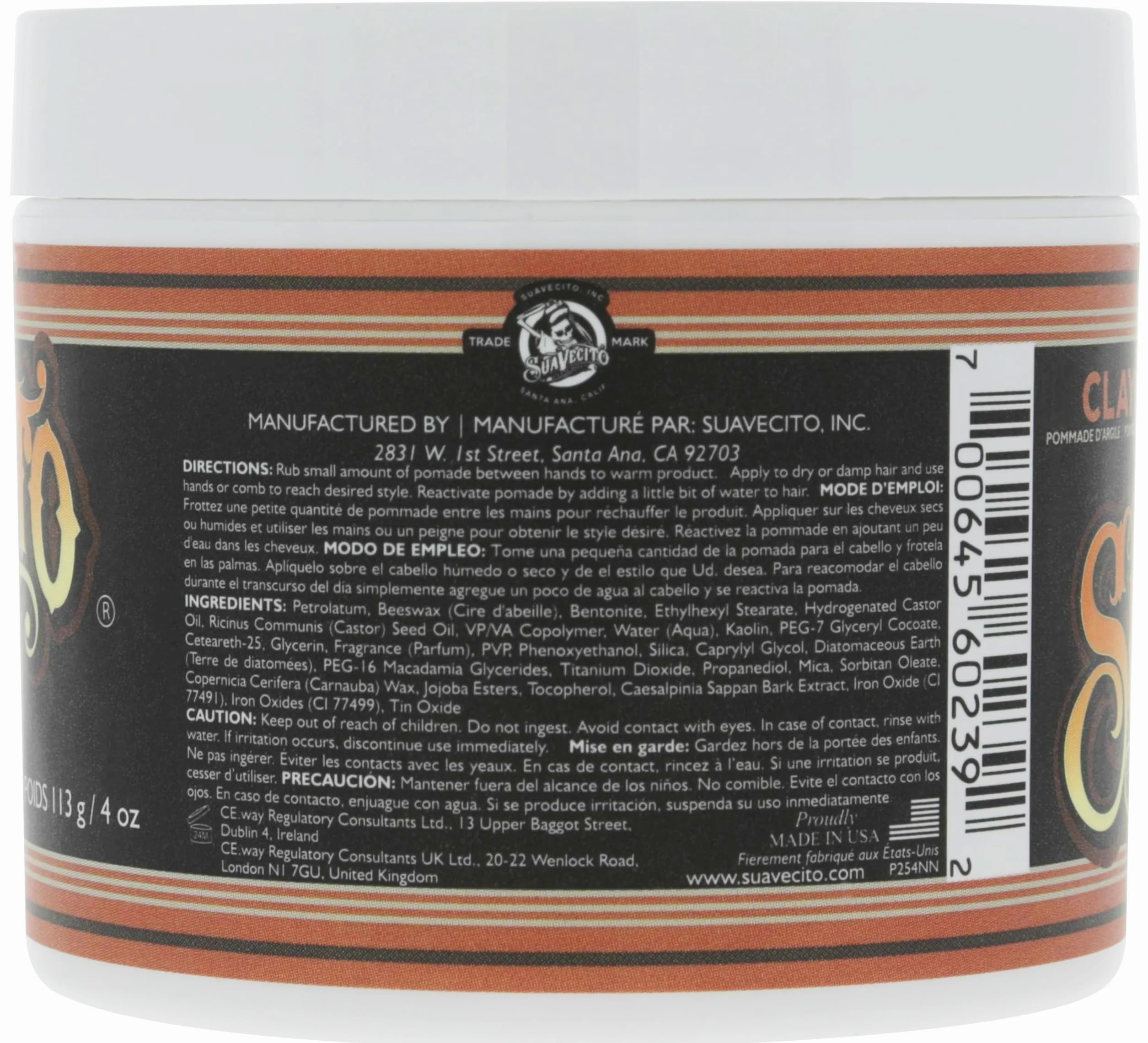 Suavecito Pomade Firme Clay Arcilla de Sujeción Fuerte para Cabello 4oz 113g