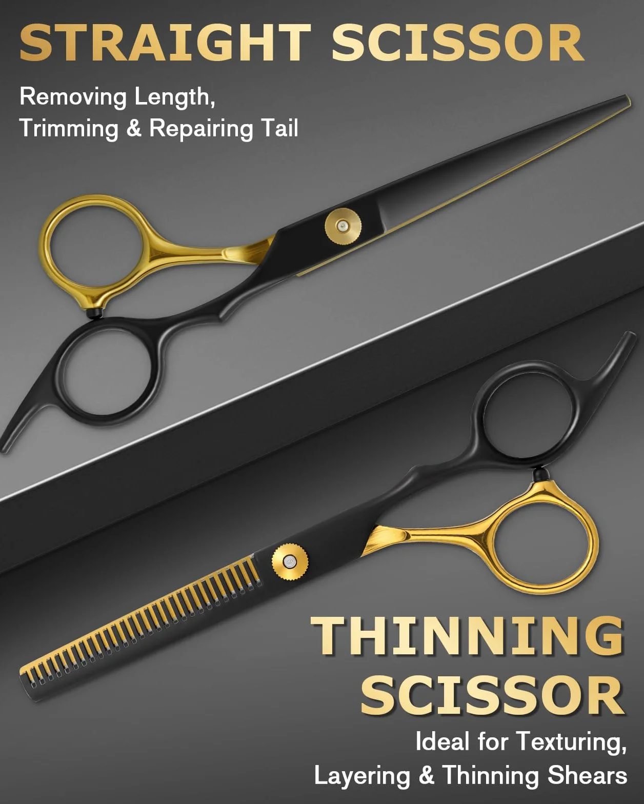 Lictin 15 en 1 Kit 6.7" Tijeras de Peluquería Profesional Acero Inoxidable con Peine, Tijeras Entresacar, Bolso de Cuero, Negro y Dorado
