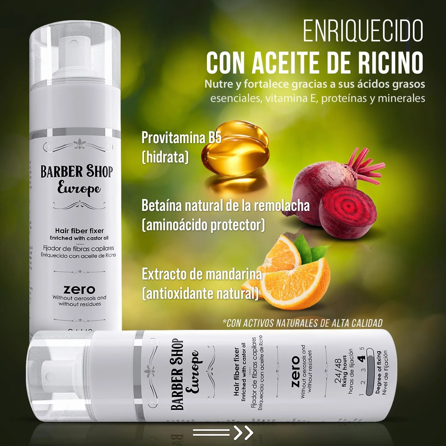 Spray Fijador Fibras Capilares 200 ml - Laca Sin Gas Ecologica con Aceite de Ricino