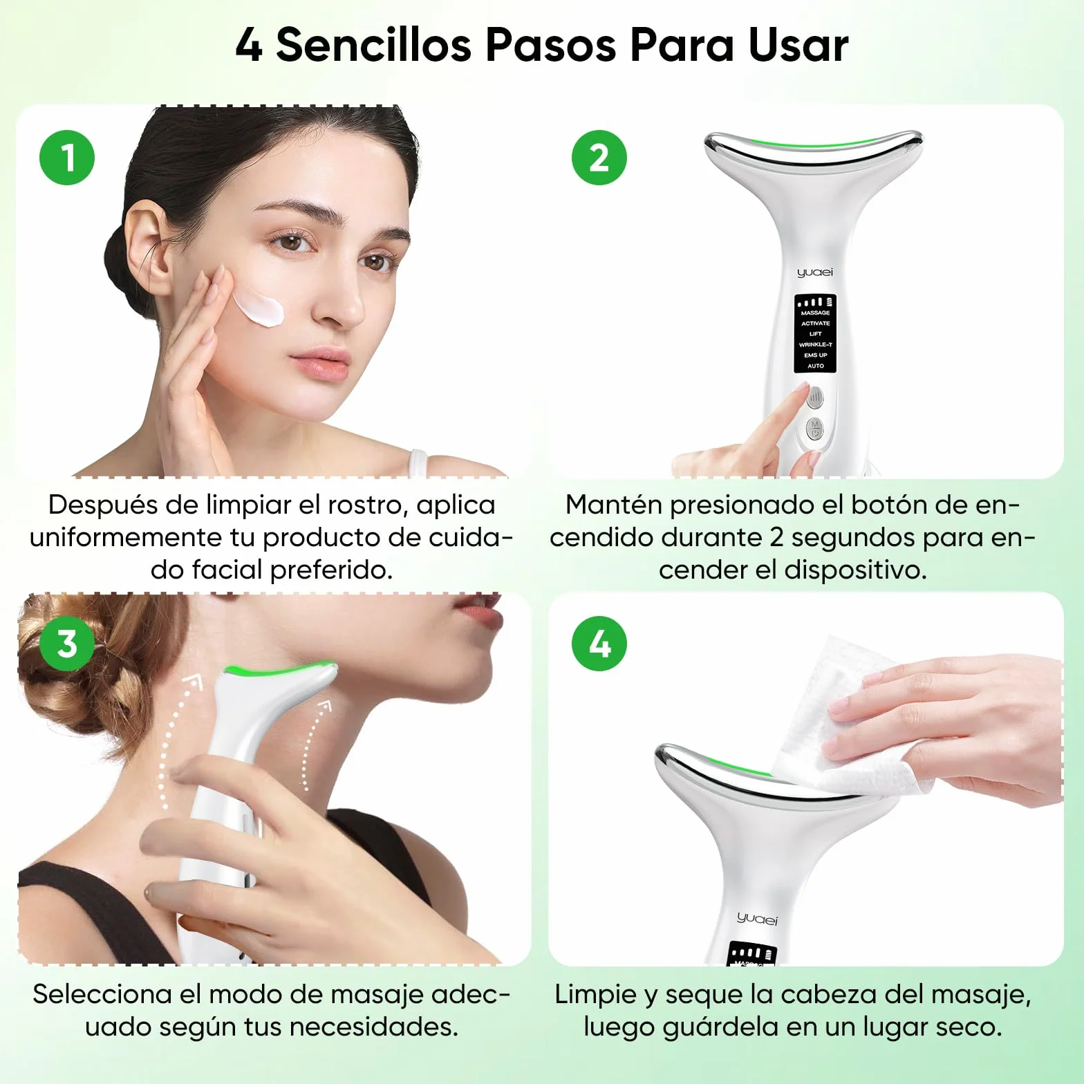 Masajeador Facial Electrico 6 Modos 7 Colores Led 45℃ EMS Antiarrugas Reafirmante Lifting