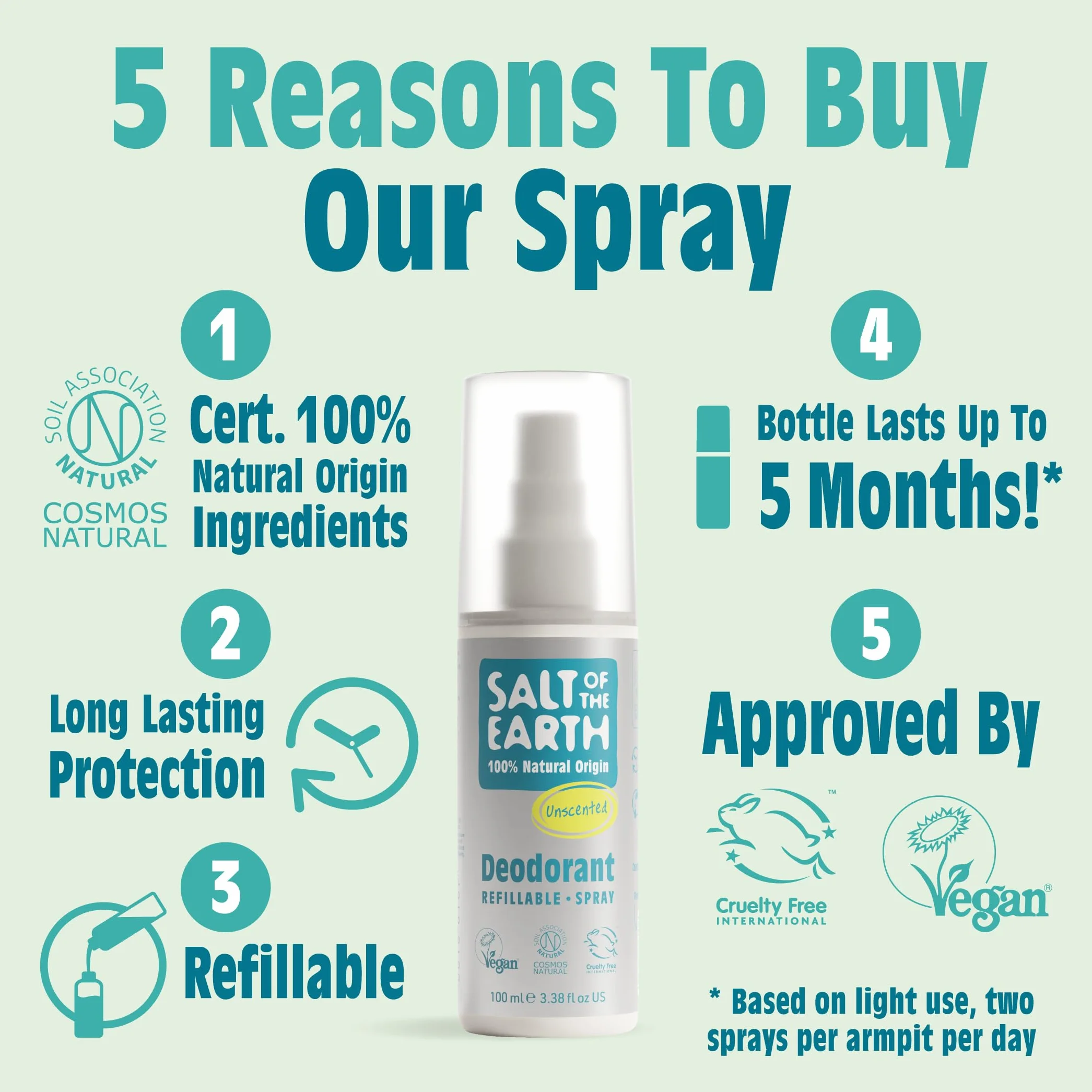 Salt Of The Earth Natural Deodorant Spray Unscented Fragrance Free Vegan Cruelty Free 100ml