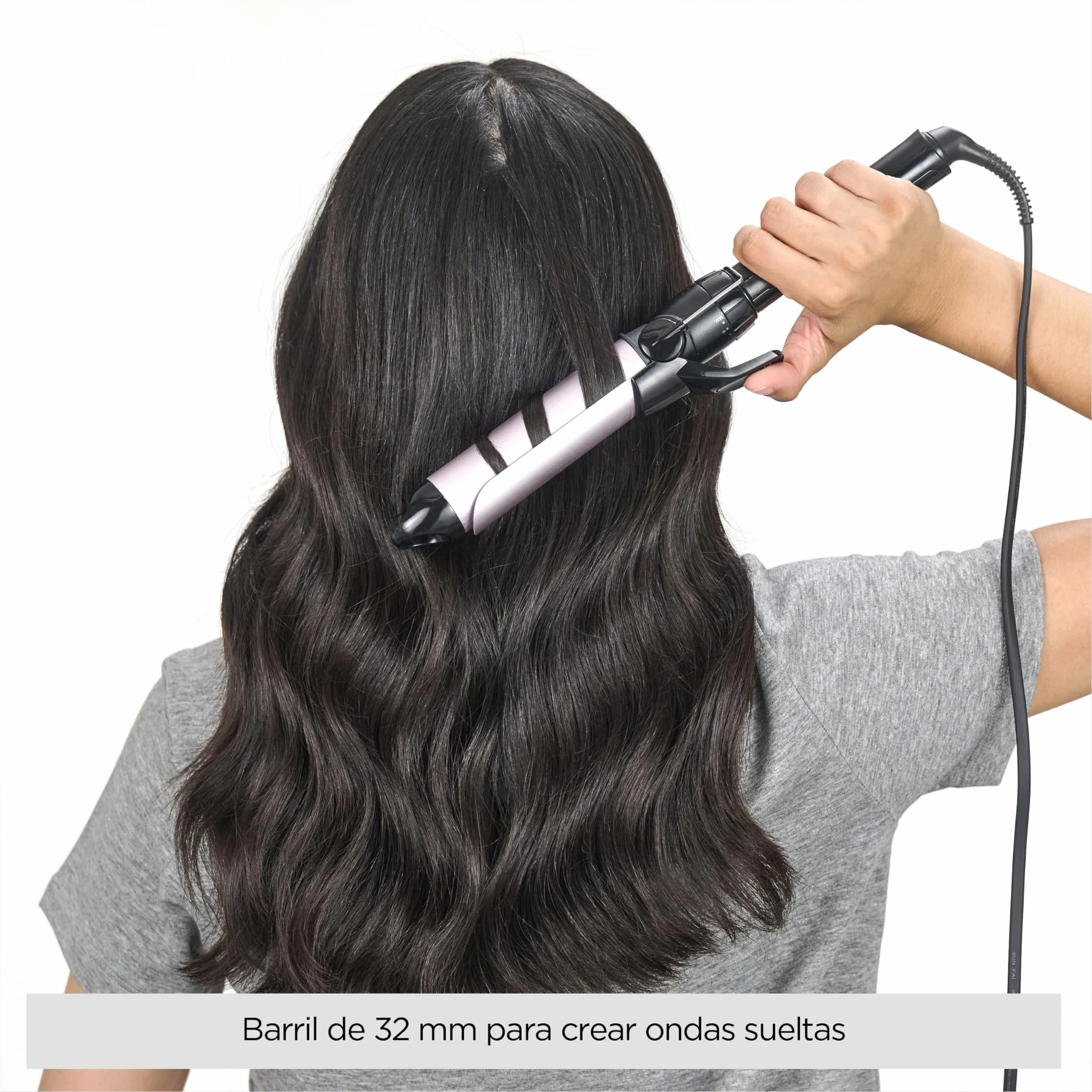 BaByliss Tenacilla 32 mm Rizador de pelo Barril Pro Satin Touch 10 ajustes temperatura Calentamiento rápido Negro rosa C332E