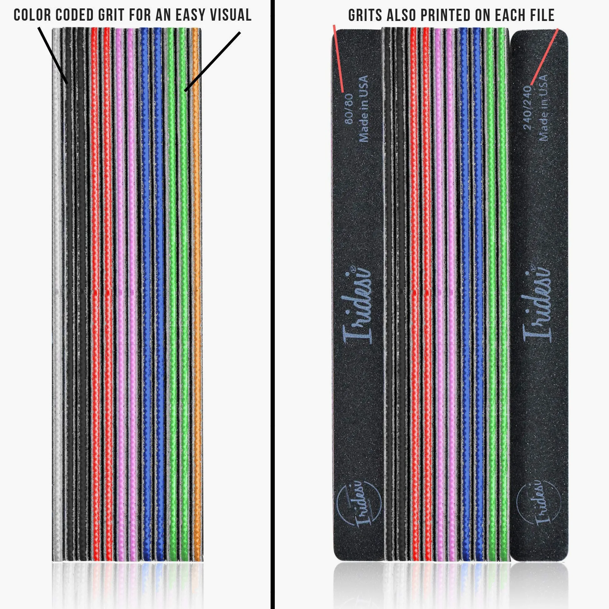 Iridesi Limas de uñas profesionales, color negro, lavables, de 7 pulgadas de largo, con extremo cuadrado, 12 limas de uñas por paquete