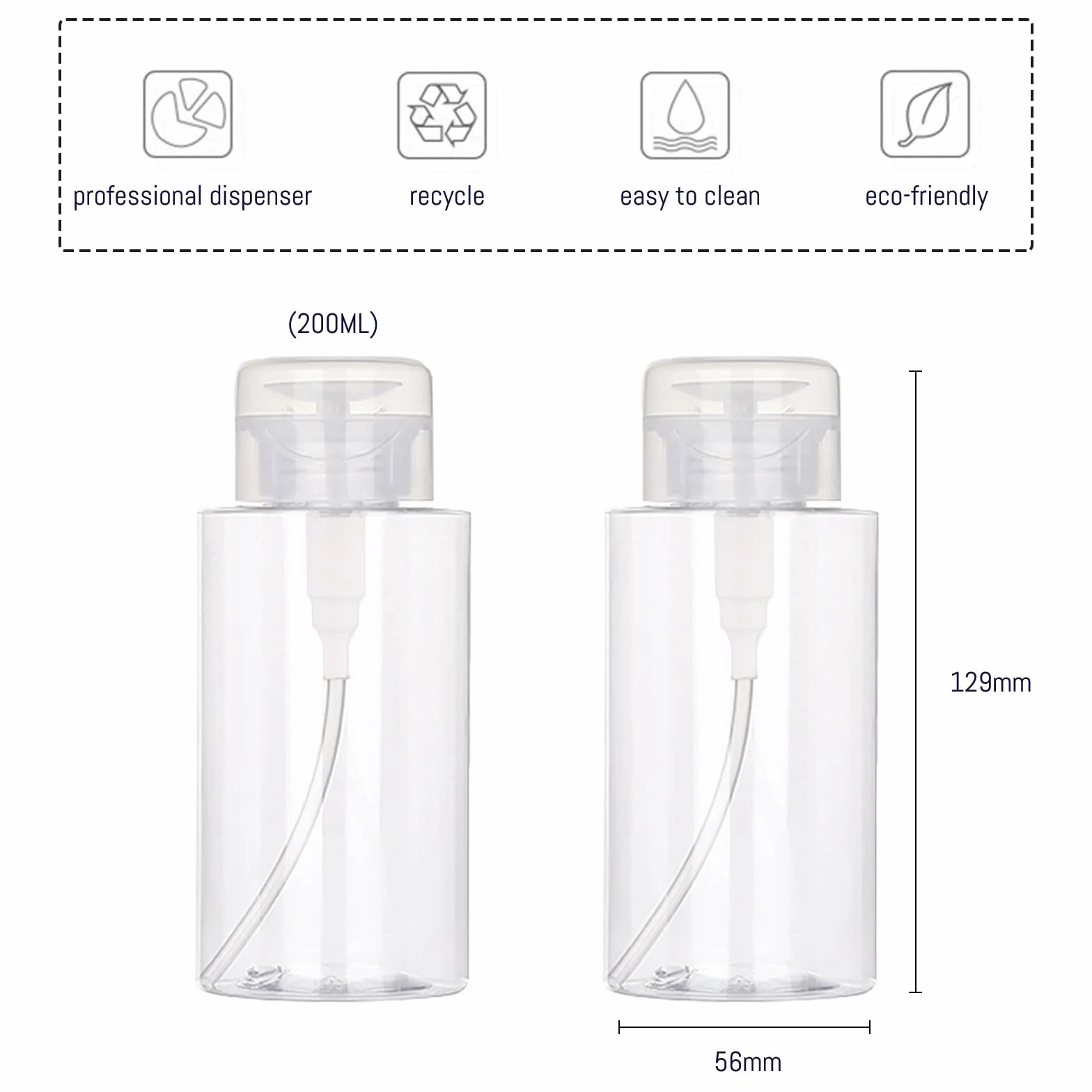 2 Piezas 200ml Dispensadores de Bomba Removedor, Bremovedor de Esmalte de uñas Dispensador para uñas, Líquido Botella Contenedor para Removedor de Maquillaje