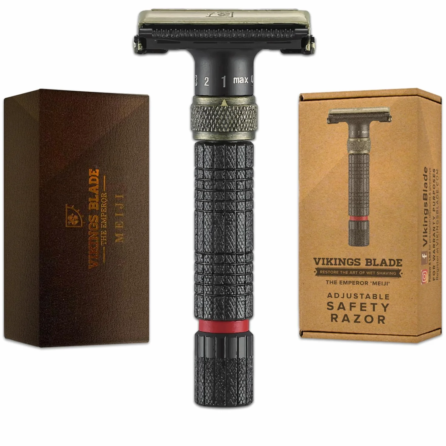 VIKINGS BLADE Maquinilla de afeitar clásica ajustable doble filo con funda de lujo