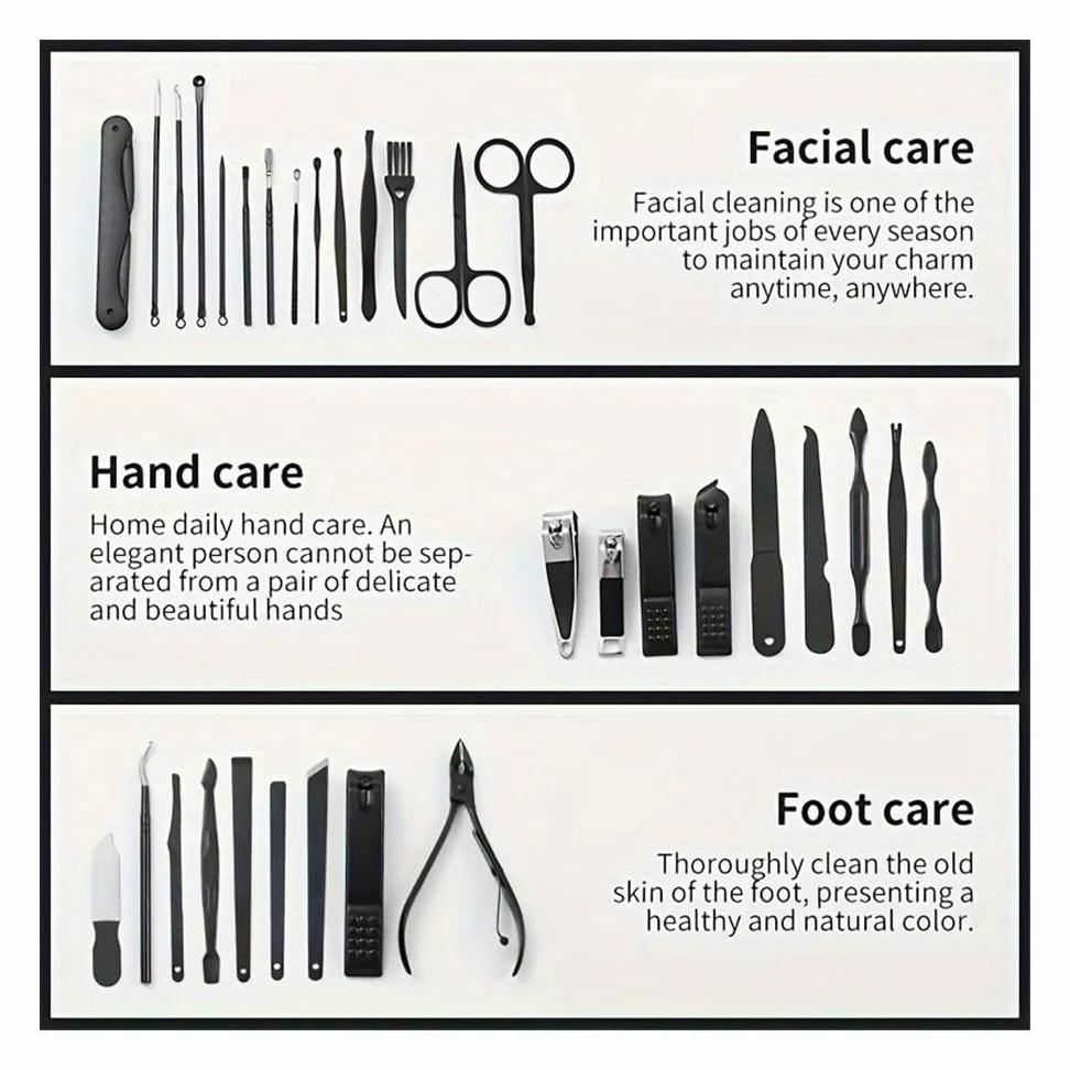 Cortaúñas, Kit de pedicura de 32 Piezas con cortaúñas de Borde cóncavo de Estilo Moderno y Herramientas de Aseo, Set de manicura de Acero Inoxidable para el Cuidado de Las uñas.