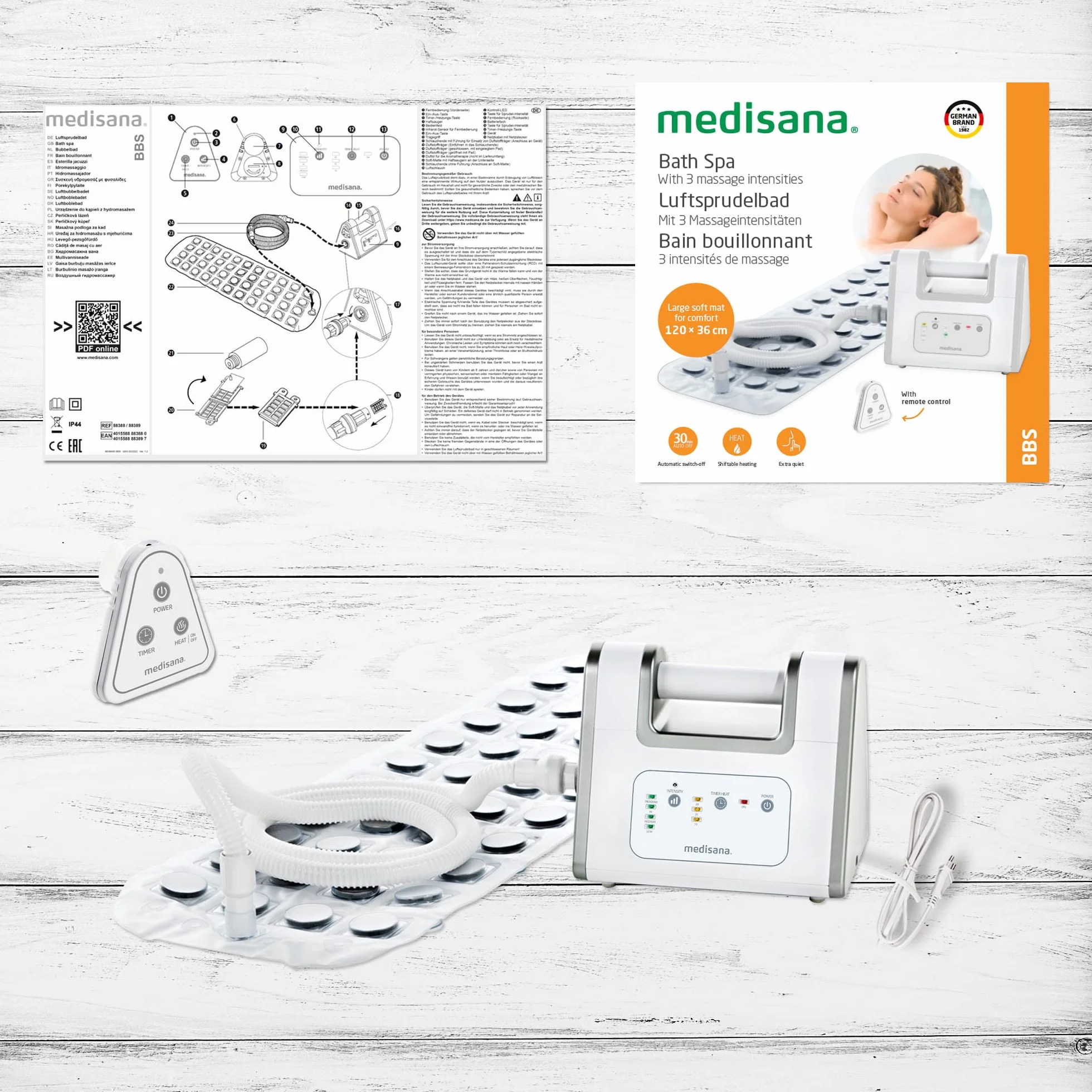 medisana BBS Masajeador de burbujas, Bañera con alfombrilla de burbujas, Alfombrilla de hidromasaje, Incl. Dispensador de aromas, 3 niveles de intensidad, Función temporizador, Spa para el hogar