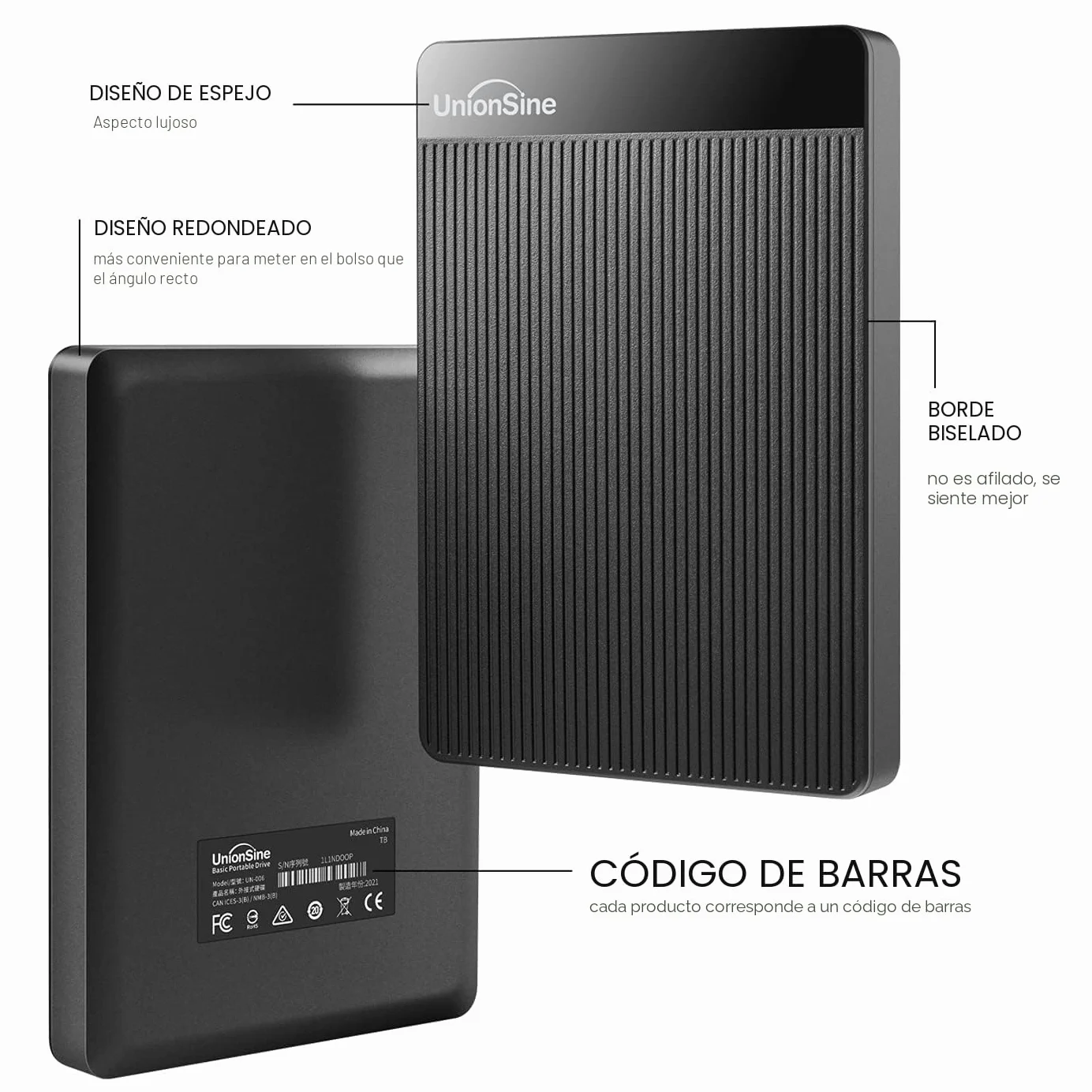 UnionSine Disco Duro Externo 500GB 2.5" USB3.0 Ultra Slim Portátil HDD Negro